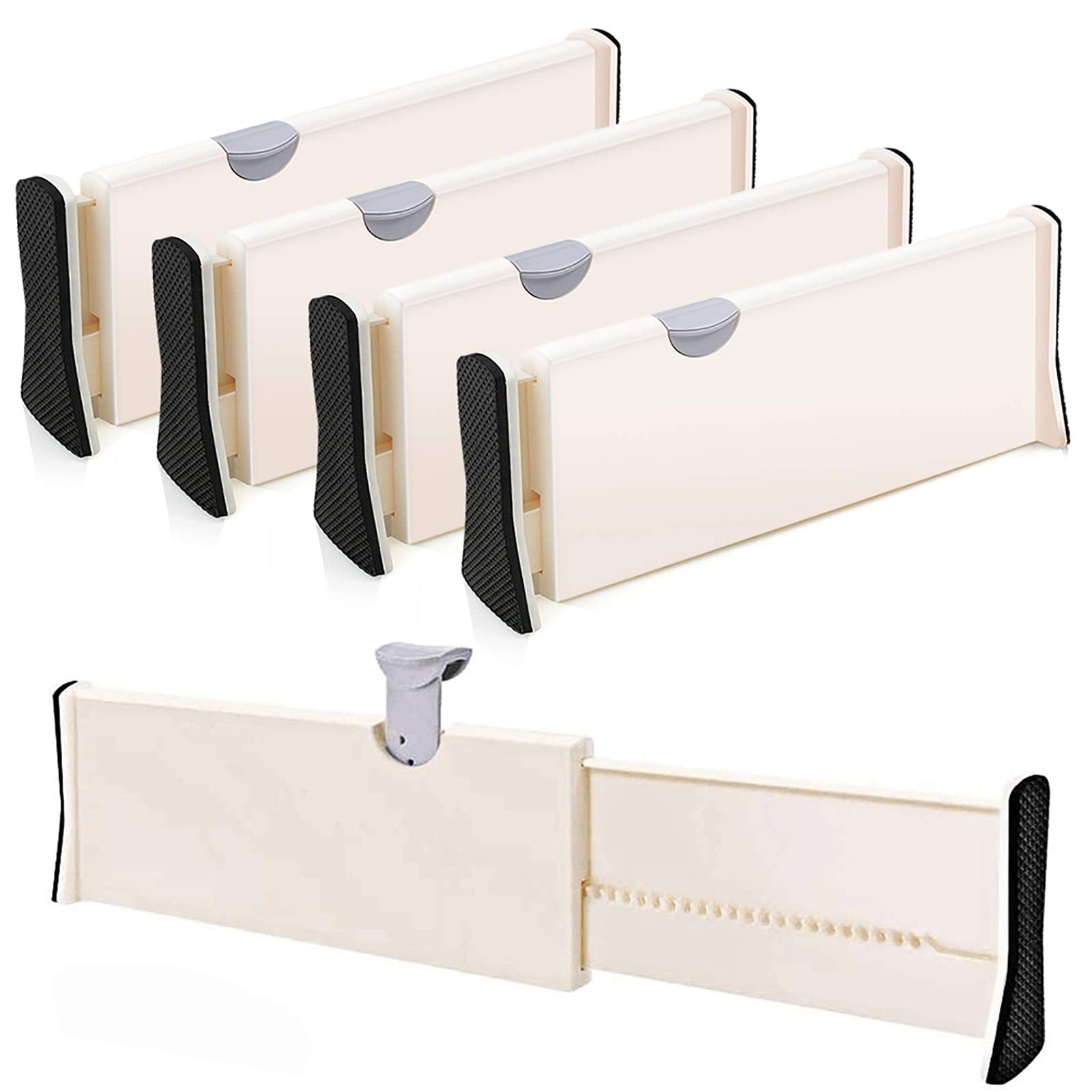 Assacalynn 4Pack Adjustable Drawer Dividers  Good Grips Dresser Organizer  Unisex, Rectangular, Plastic, Neutral