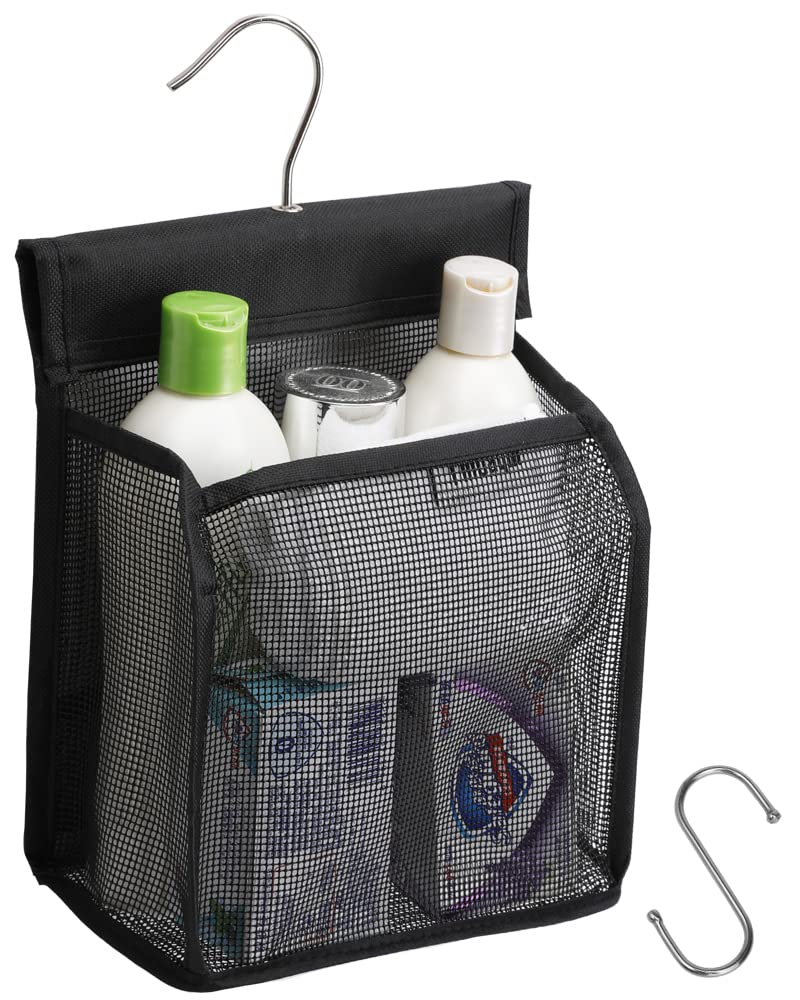 Alyer Hanging Mesh Shower Caddy Organizer Bathroom Storage Bag With Hooks For College Dorm, Gym, Swimming,Rv And Travel,Black