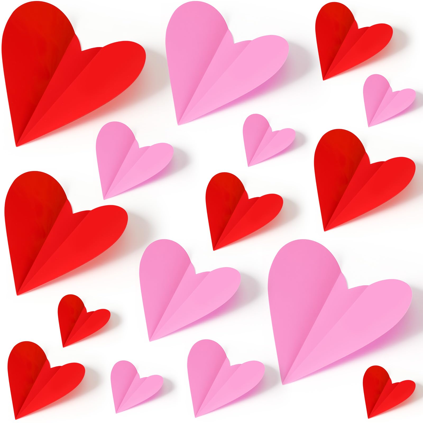 NOVWANG 120 Pcs Valentine Heart Stickers, 3D Red and Pink Heart Wall Decor for Valentines Day, Romantic Window Clings for Home,