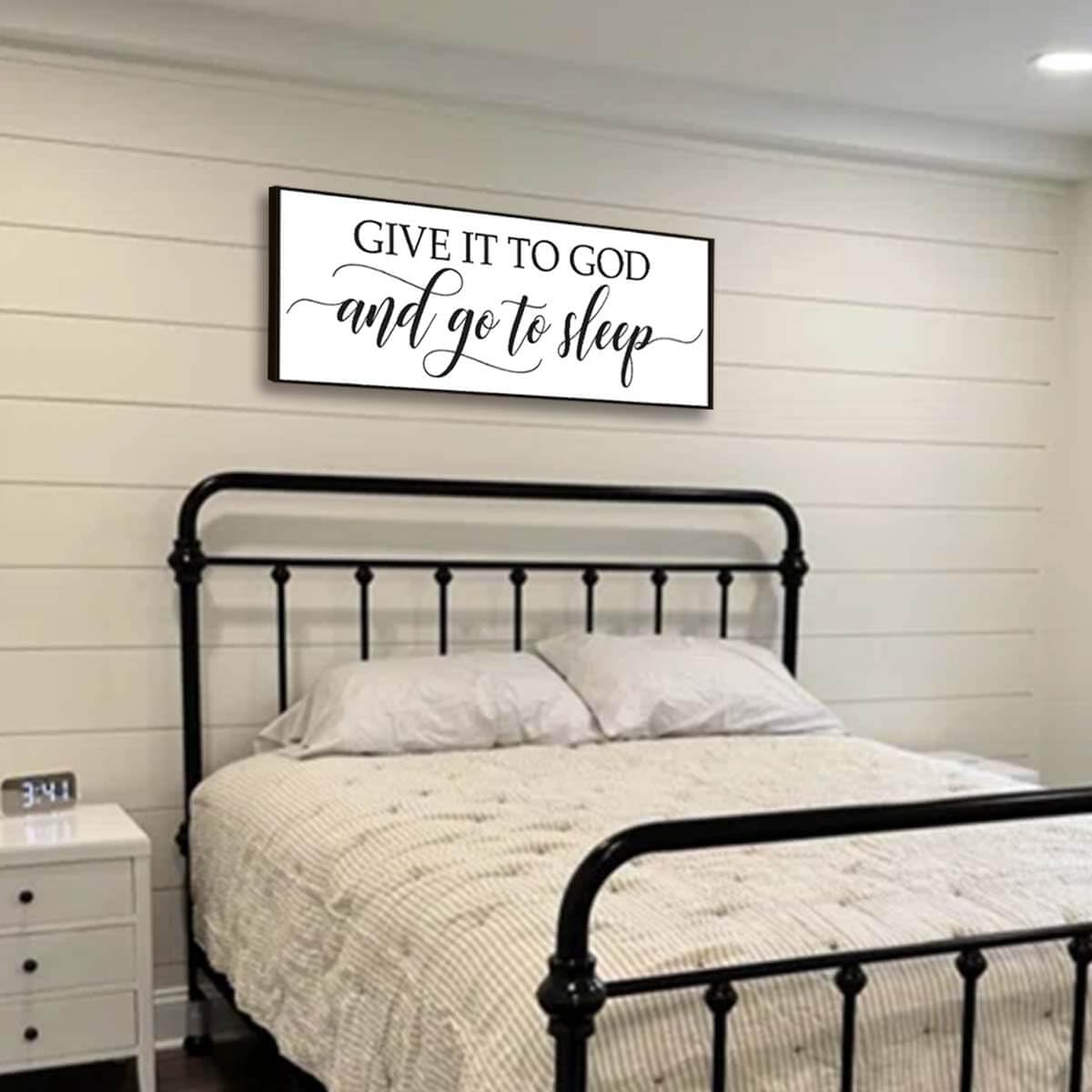 Bedroom Wall Art Give It To God And Go To Sleep Sign Large Size Bedroom Wall Decor Above Bed Canvas Wall Art Guest Room Decor Fr
