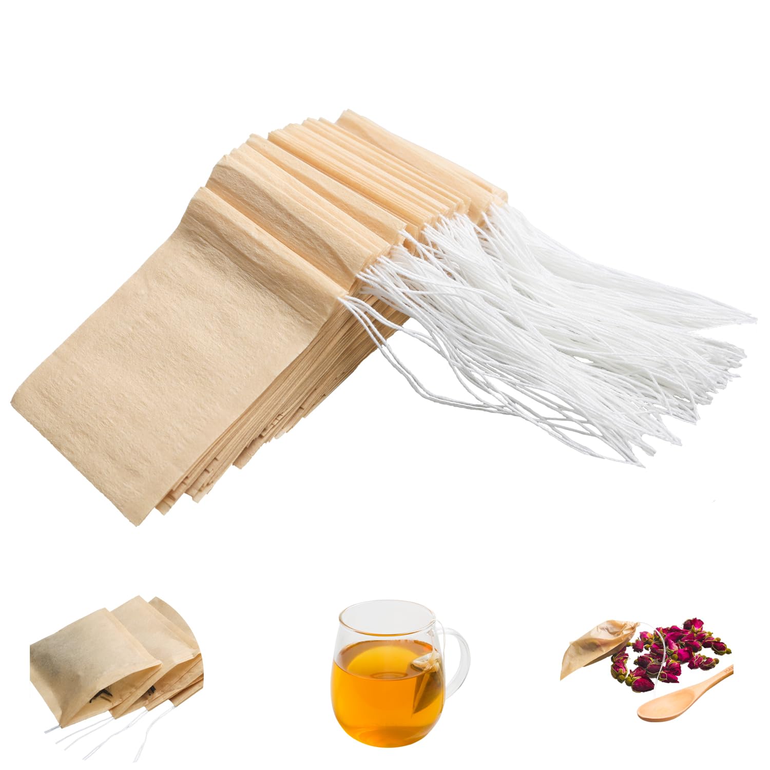 Eketirry 200Pcs Disposable Tea Bags For Loose Tea, Empty Tea Bag With Wood Pulp Material, Unbleached Tea Filter Bag With Drawstr