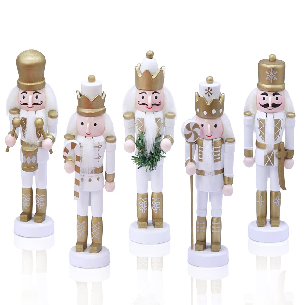 Jolik 5 PCS Christmas Nutcracker Ornament Set, Nutcracker Figures with Opening Mouths Christmas Decorations for Xmas Tree, Table