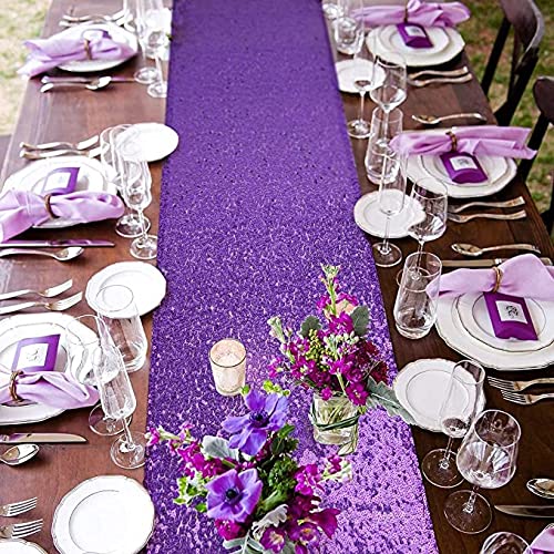 Yuboo Purple Sequin Table Runners, 6 Pack Glitter 12X72 Inches Rectangle Table Cloth For Women Girls' Birthday/ Wedding/Bridal B