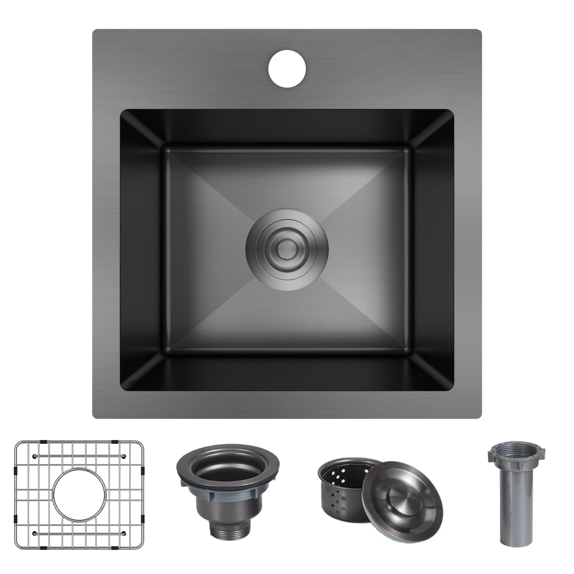 15 X 15 Inch Black Drop In Kitchen Bar Sink, Small Kitchen Sink Single Bowl Topmount Bar Prep Sink 18 Gauge Stainless Steel Bar