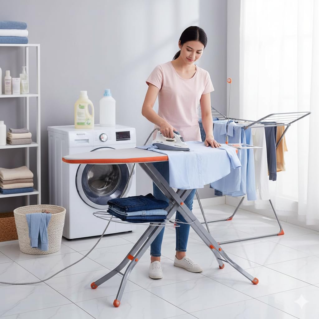 Cipla Plast Deluxe Mesh Ironing Board Large & Foldable Aluminised Cloth Cover | Ironing Table For Home | Dress Ironing Table | I