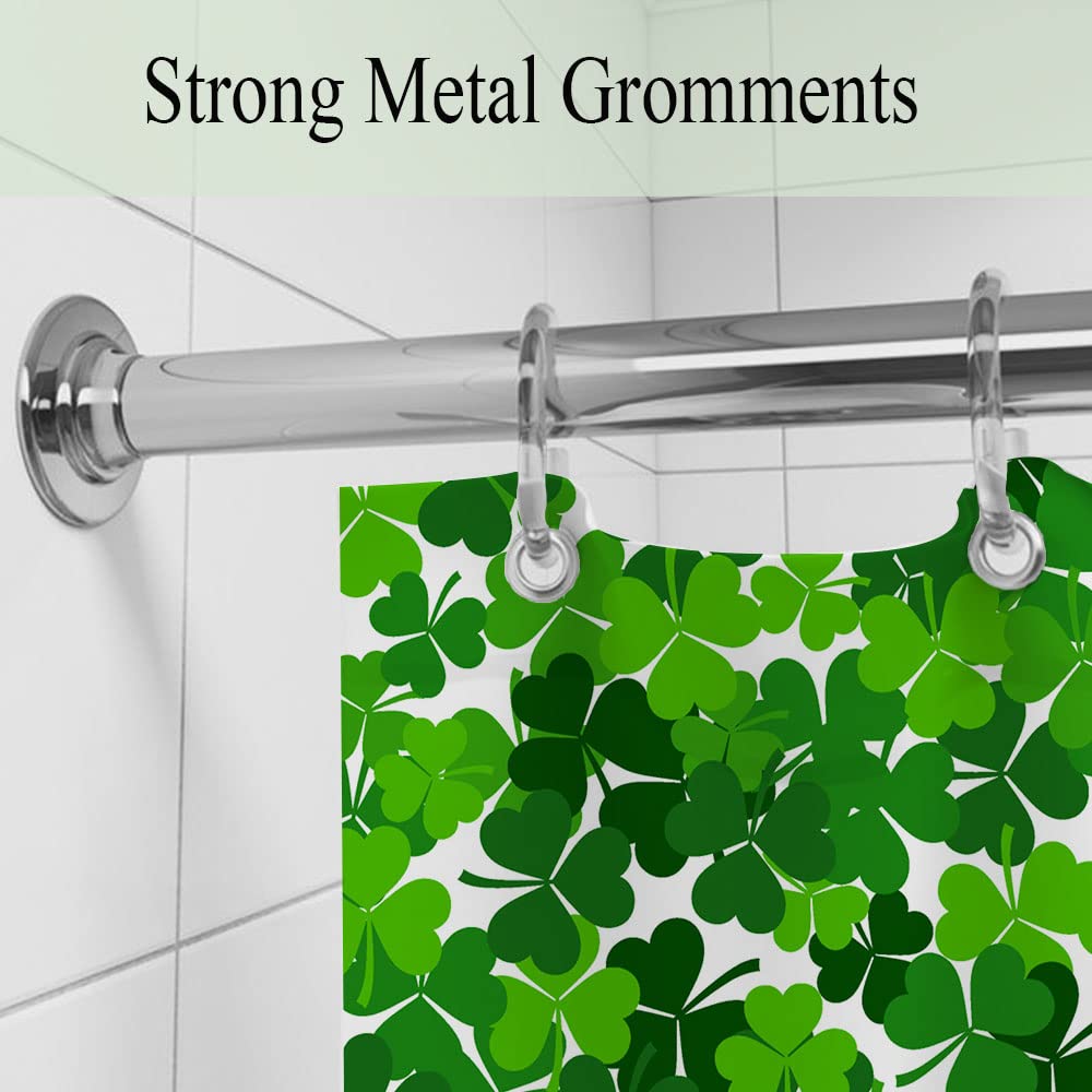 Icteisom St. Patrick'S Day Shower Curtain, Green Clover Shamrock Leaf Decor Fabric Shower Curtains, Irish Green White Bathroom S