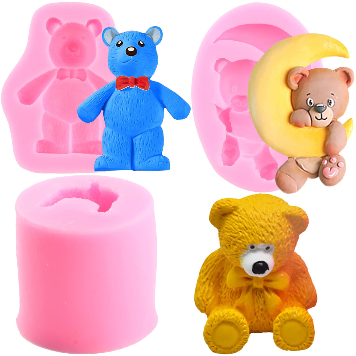 Zixiang Teddy Bear Silicone Fondant Mold Moon Bear Chocolate Molds For Cake Decoration Sugar Craft Candy Soap Candle Gum Paste S
