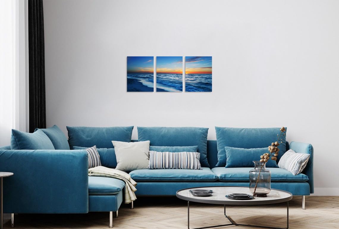 Tutubeer 3-Panel Beach Canvas Art - Sea Pictures For Wall Decor, Ready To Hang (12X16In X3)