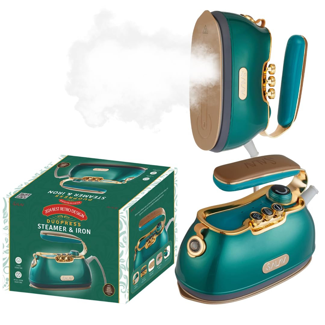 Salav Retro Edition Duopress Handheld Garment Steamer And Iron, Ceramic Plate, 1000 Watts Of Steam, Removes Wrinkles On Clothes,