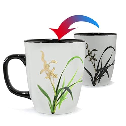 Asmwo Funny Ceramic Magic Heat Color Changing Coffee Mug with Orchid Printing for Women Personalized White Green Tea Cup Large Mugs for Mom Girl  Grandma and Man 16 oz