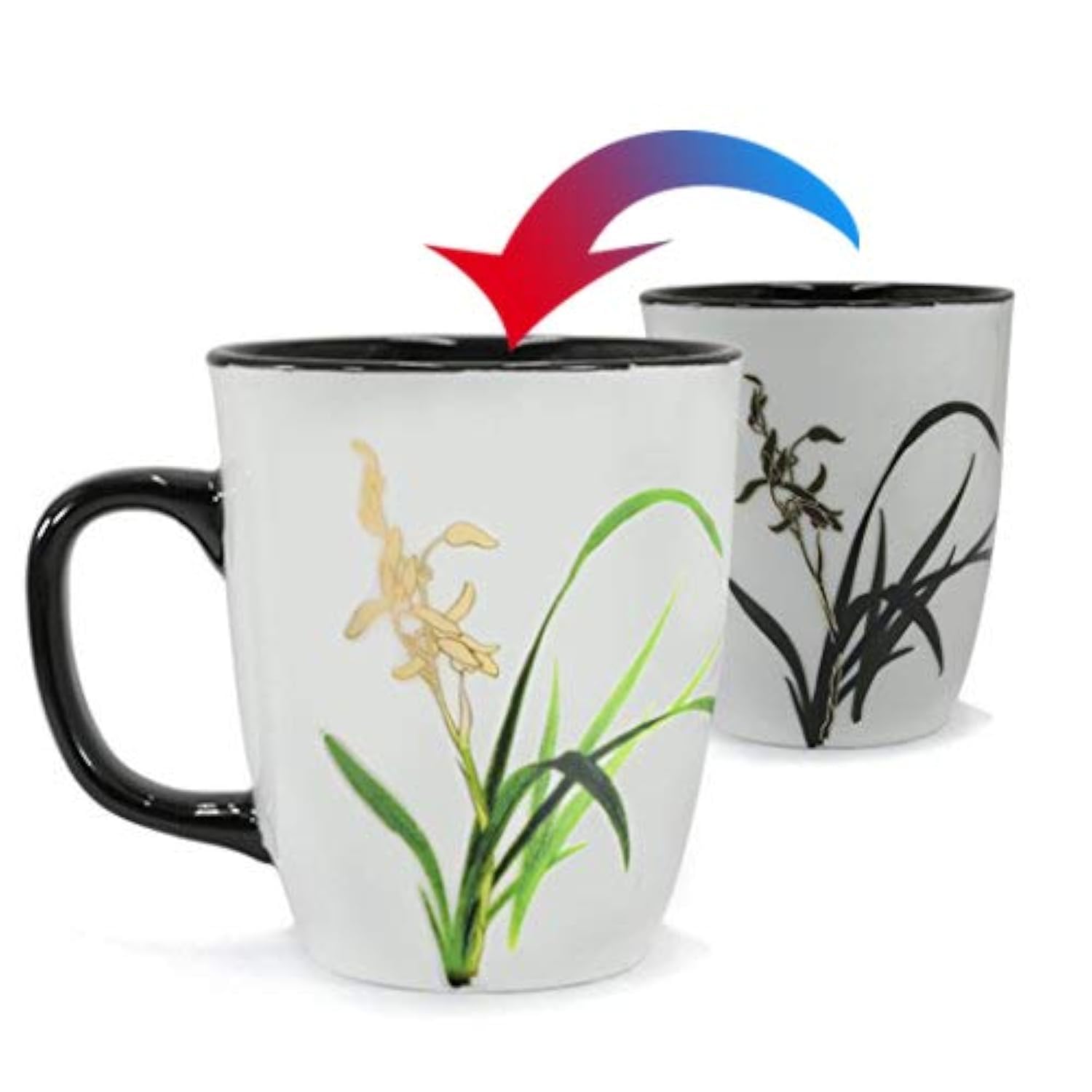 Asmwo Funny Ceramic Magic Heat Color Changing Coffee Mug with Orchid Printing for Women Personalized White Green Tea Cup Large Mugs for Mom Girl  Grandma and Man 16 oz
