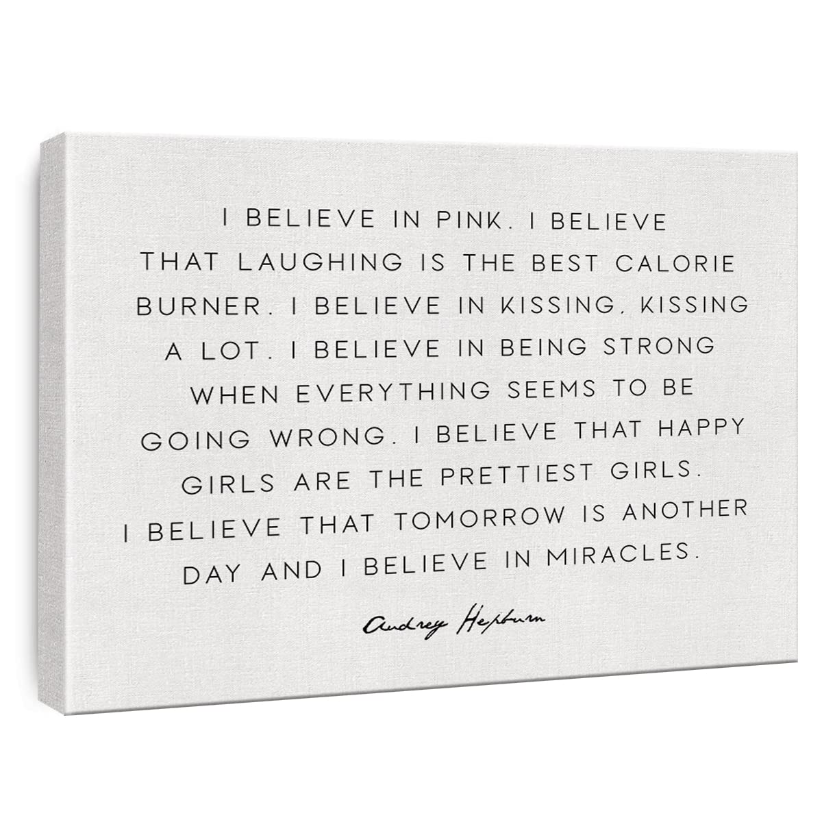 Inspirational Canvas Wall Art I Believe In Pink Audrey Hepburn Quote Canvas Print Framed Painting Artwork Home Office Wall Decor
