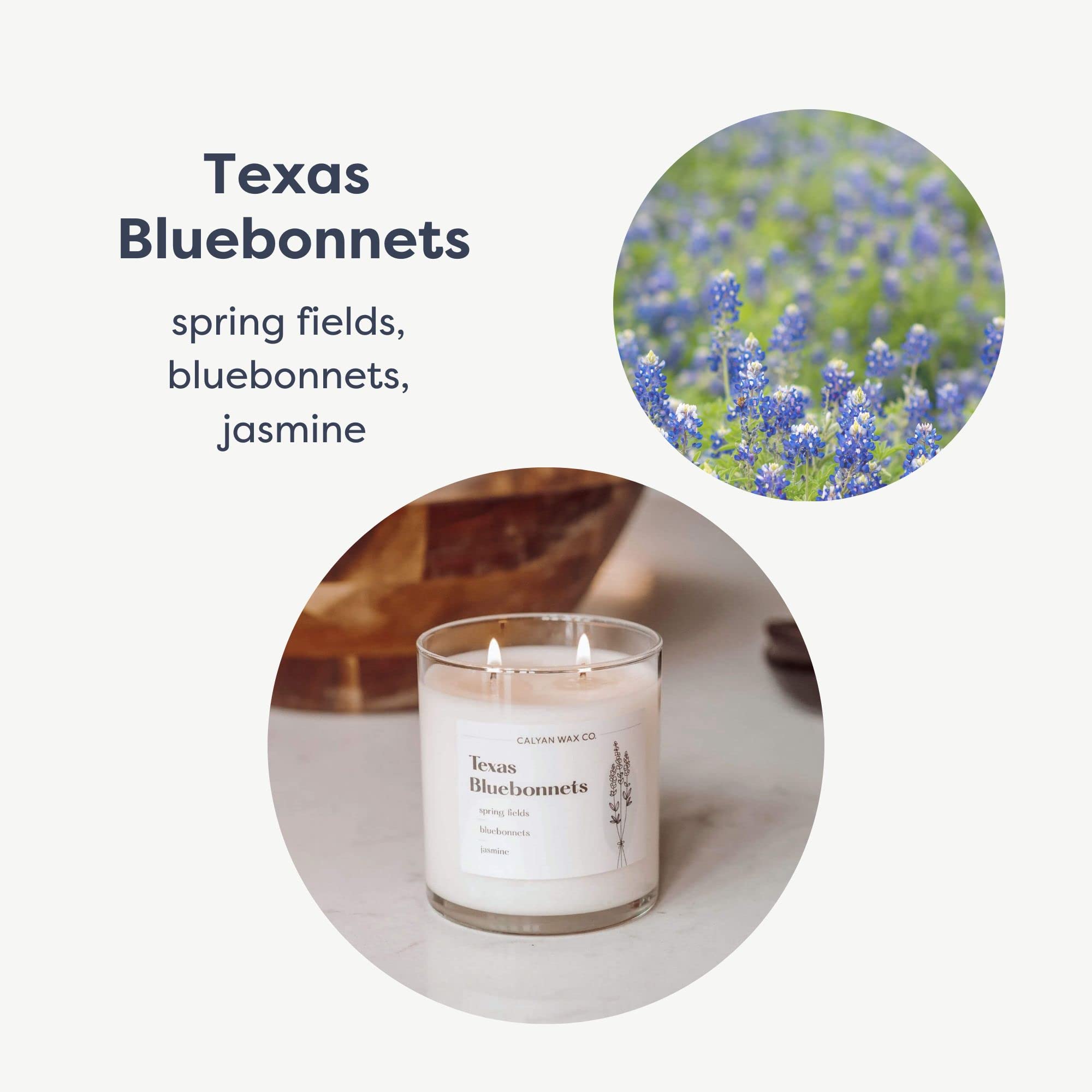 Calyan Wax Scented Candle, Texas Bluebonnets Candle for The Home Scented with Florals & Jasmine, Soy Wax Aromatherapy Candle in