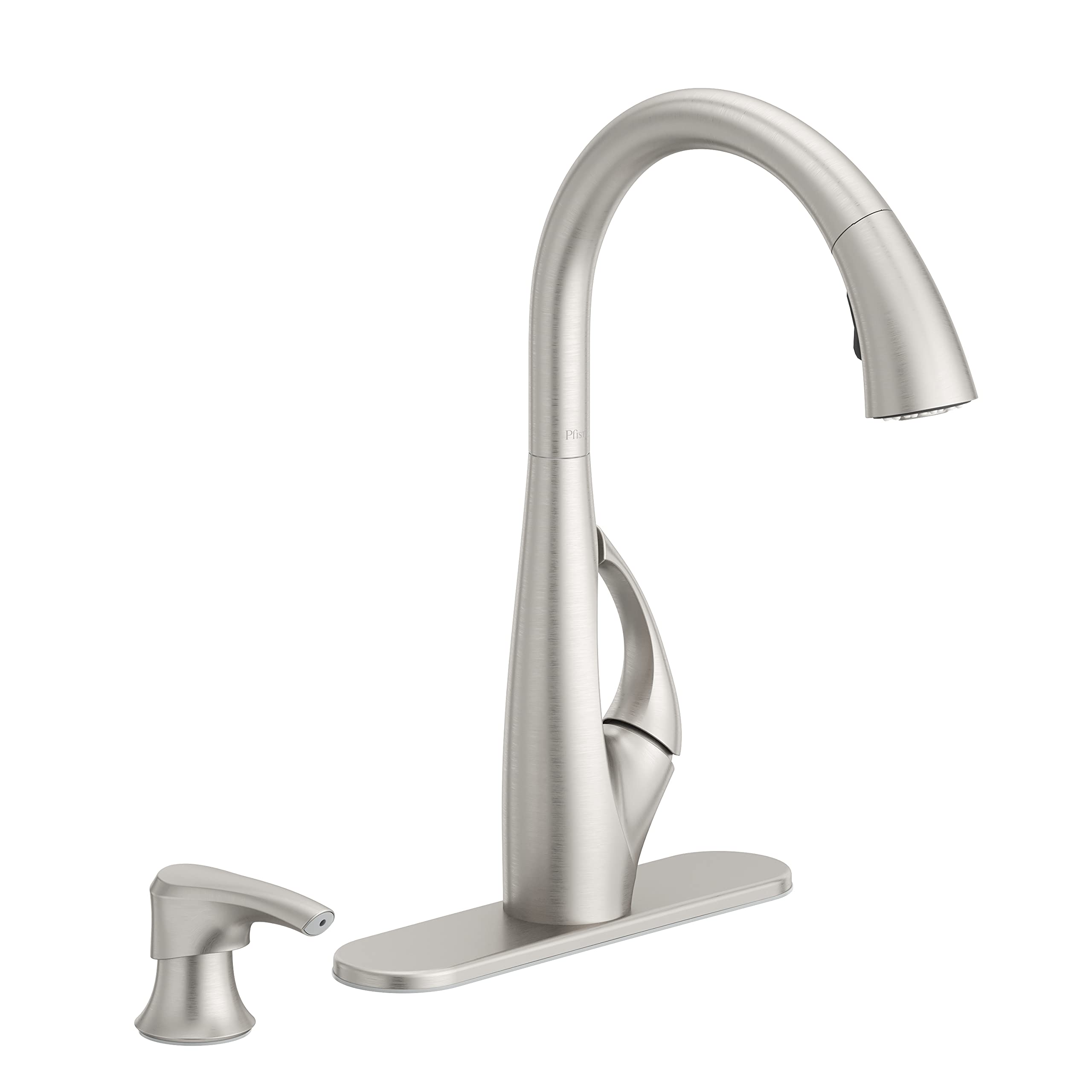 Pfister Jovi Kitchen Faucet with Pull Down Sprayer and Soap Dispenser, Single Handle, High Arc, Spot Defense Stainless Steel Fin