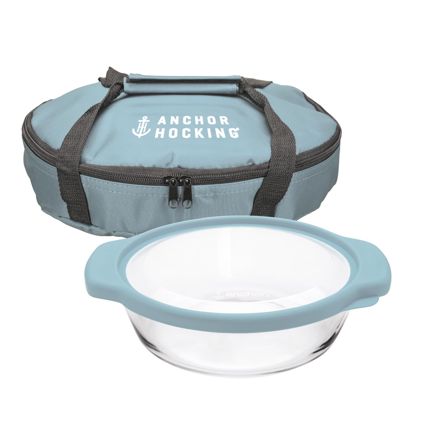 Anchor Hocking 3 Pc. 2 Qt. Oven Basics Casserole Dish w/Mineral Blue TrueFit Lid