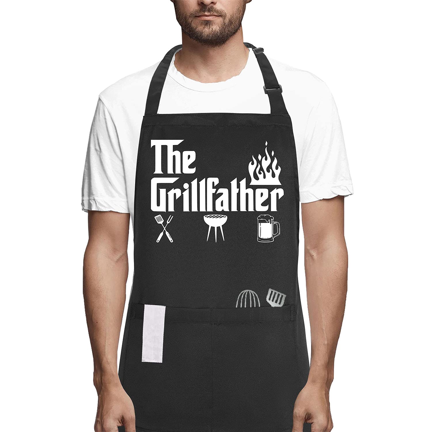 Potalkfree Funny Grilling Aprons For Men With Pockets, The Grillfather Waterproof Kitchen Cooking Bbq Apron For Dad Man Husband,