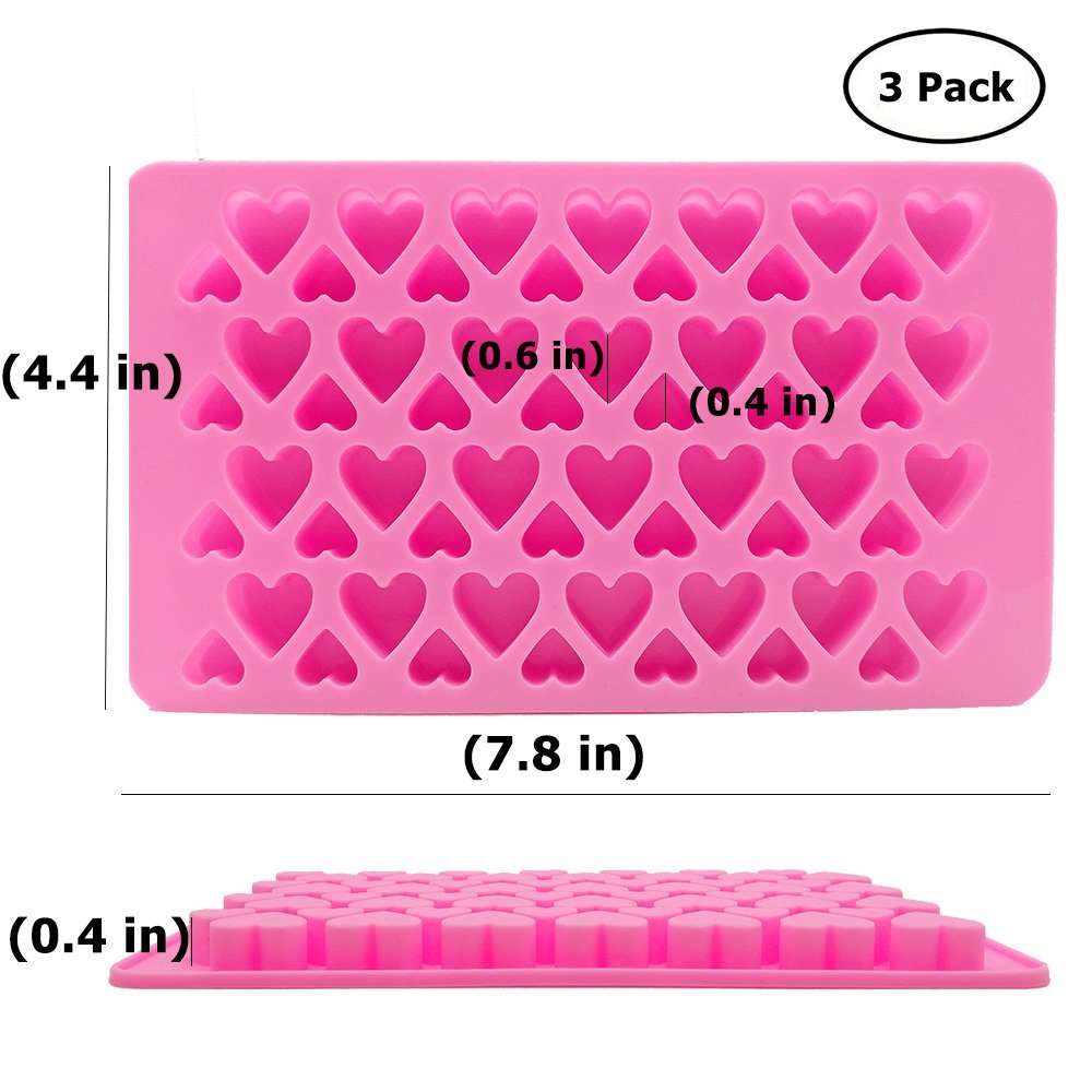 3 Pcs Candy Ice Mold, Cnymany Valentine'S Day Silicone Mini Heart Shaped Ice Cube Trays Gumdrop Jelly Chocolate Mold - Pink
