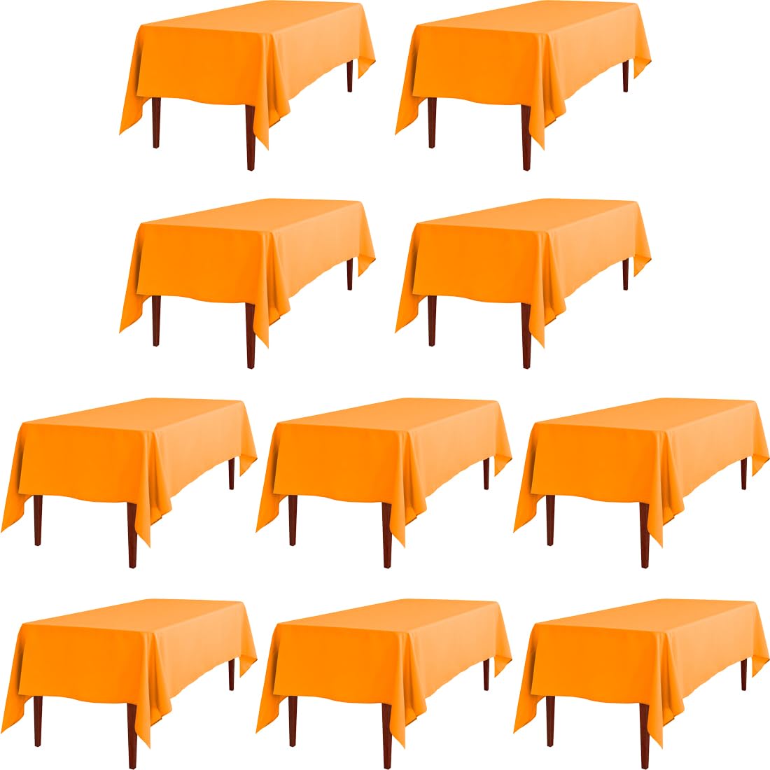 Ltc Linens 10 Pack Orange Rectangular Tablecloths 60 X 102 Inch For 6 Feet Rectangle Banquet Tables With Half-Drop - Stain And W