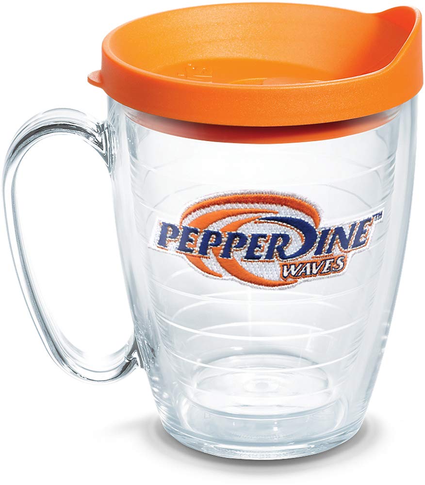 Tervis Pepperdine Waves Logo Tumbler With Emblem And Orange Lid 16Oz Mug, Clear