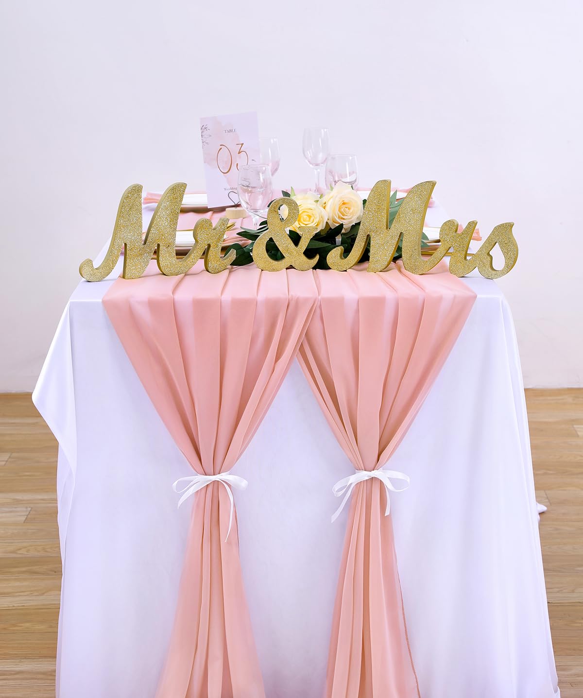 Queendream 10Ft Table Runners 27X120 Inches 5 Pieces Dusty Rose Chiffon Sheer Wedding Runner For Romantic Rustic Christmas Baby