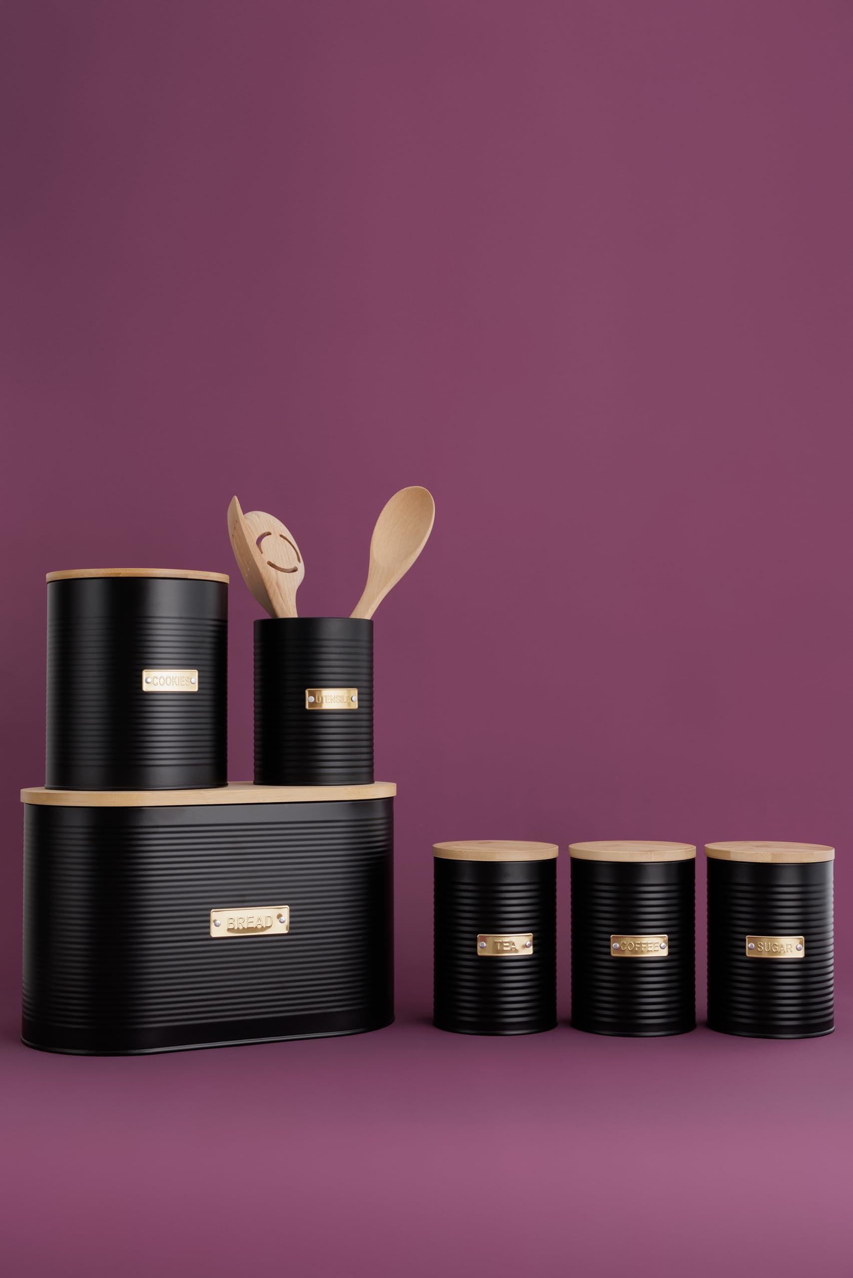 Typhoon Living Otto Bread Bin with Bamboo Lid  Matte Black/Gold