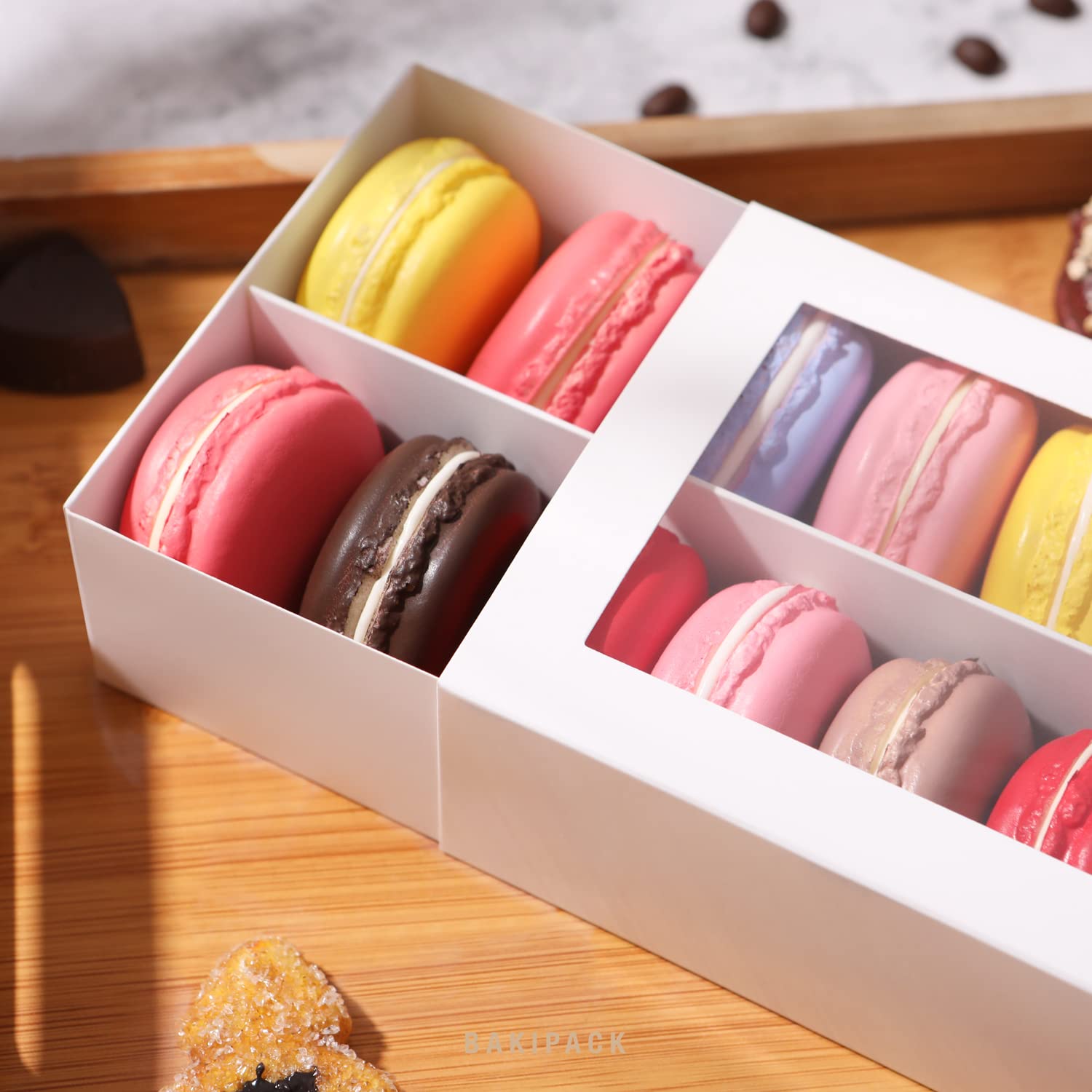 Bakipack 15 Macaron Boxes, Macaron Gift Box For 12 (Interior Measurement 7.3  4.2   1.9 Inches), Macaron Packaging Boxes With Cl