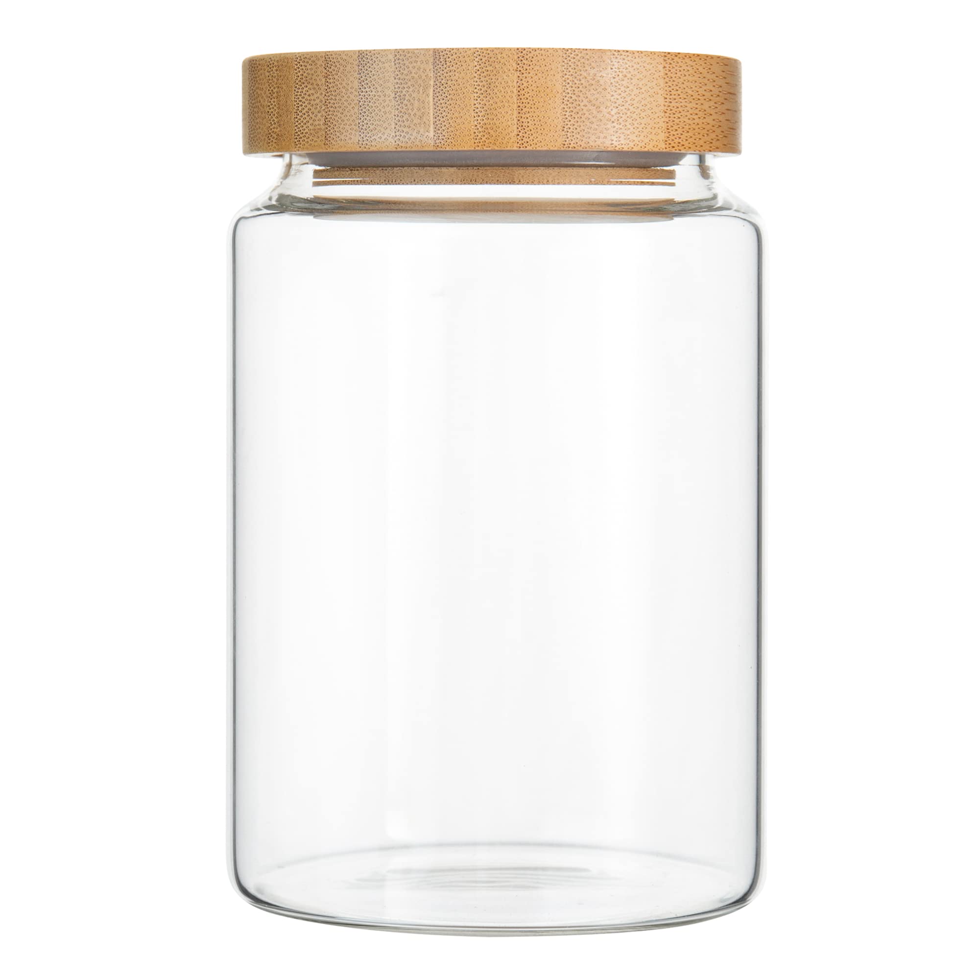 Moladri 900Ml/30Oz Clear Cute Glass Storage Canister Holder With Airtight Bamboo Lid, Modern Decorative Medium Container Jar For