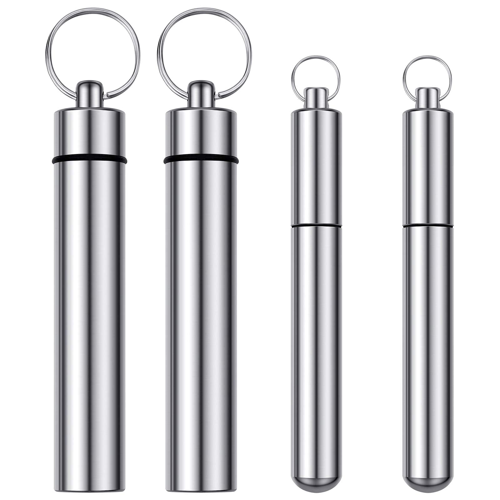 Boao 4 Pieces Metal Portable Toothpick Holder 2 Sizes, Stainless Steel Pocket Holder Aluminum Waterproof Case Toothpick Containe