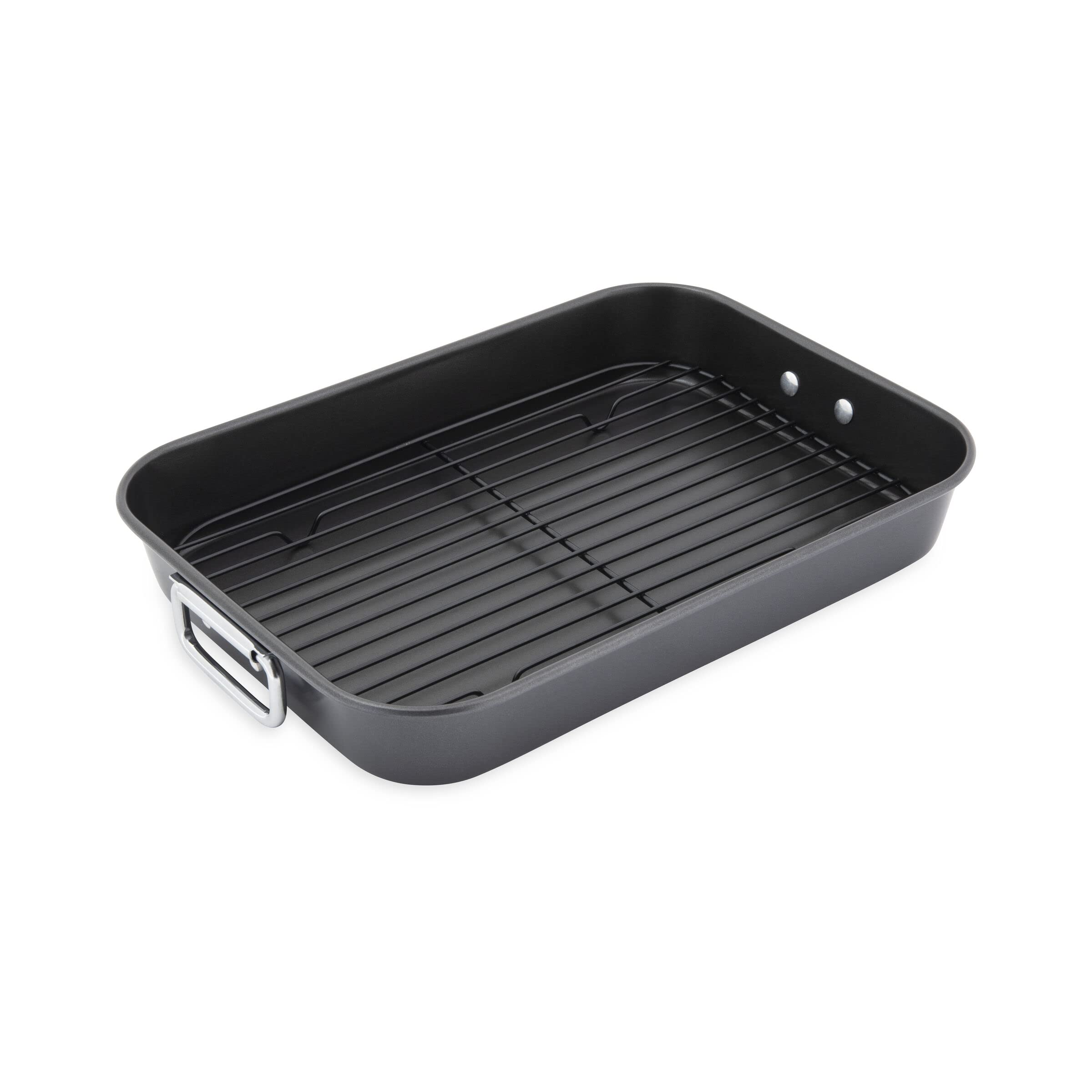 Allrecipes Nonstick Roaster With Flat Rack, 10X15-Inch, Black