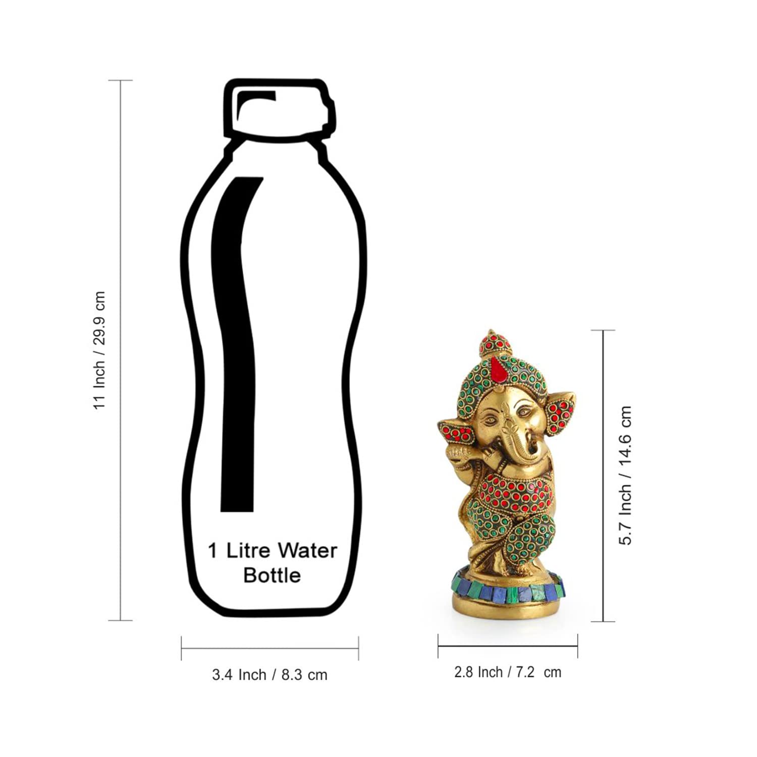 Exclusivelane Englighted Ganesha Idol For Home Dcor (Pure Brass, 0.9 Kg) | Lord Ganesh For Pooja Room, Murti, Statue, Ganpati
