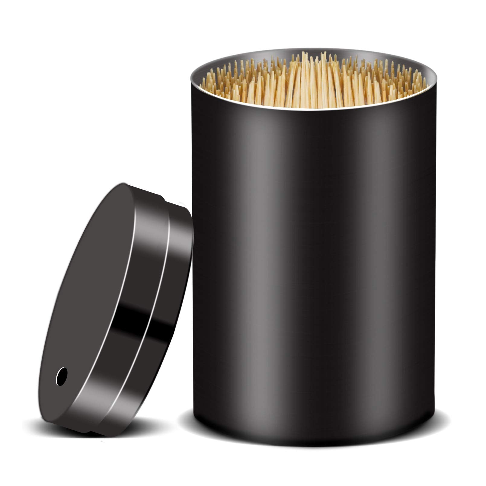 Yifocus Stainless Steel Metal Toothpick Holder Dispenser, Tooth Picks Lot Container With 500 Pieces Bamboo Round Toothpicks Wood