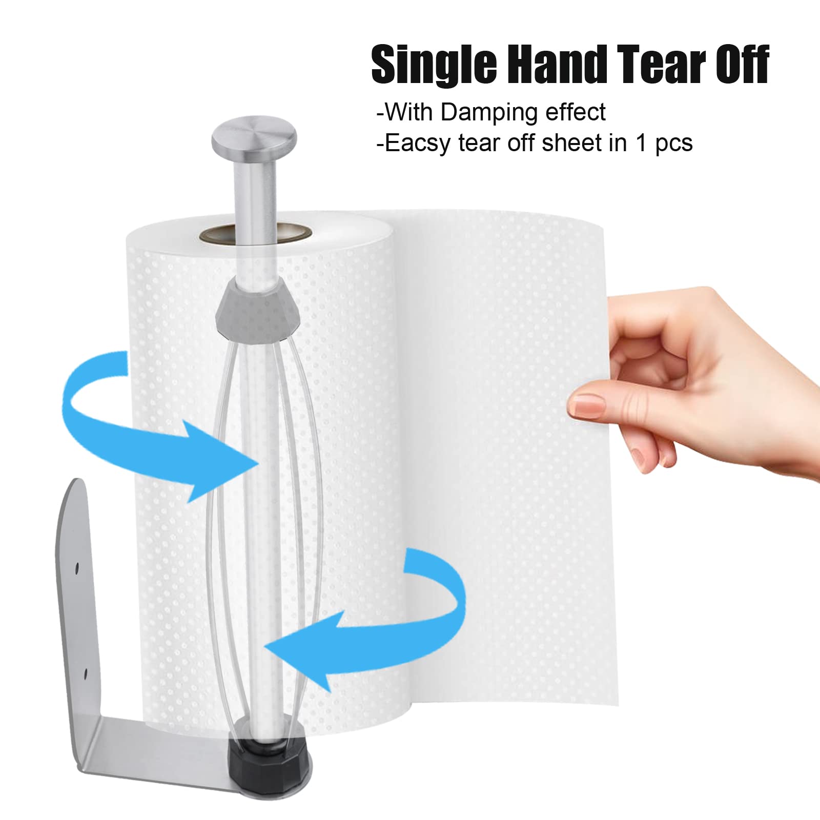 2 Pack Paper Towel Holder, Easy Tear With Damping Function, Single Hand Operable Wall Mount Paper Towel Holder, Self-Adhesive Or