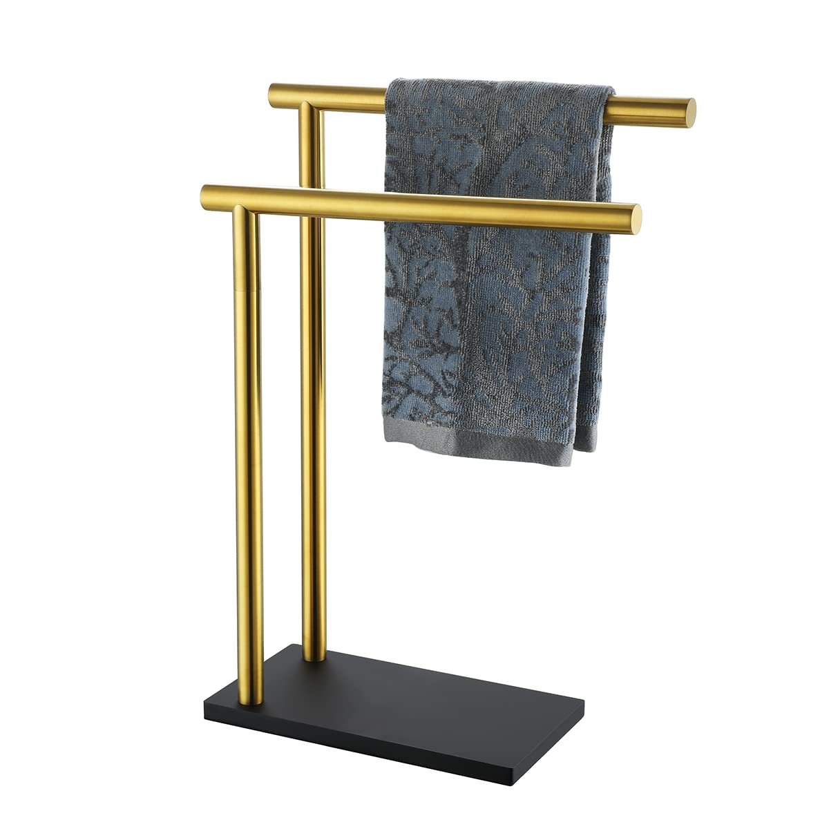 Jqk Hand Towel Holder Stand Brushed Gold, Modern Tree Rack Free Standing For Countertop With 12 Inch 2 Bars, 304 Stainless Steel