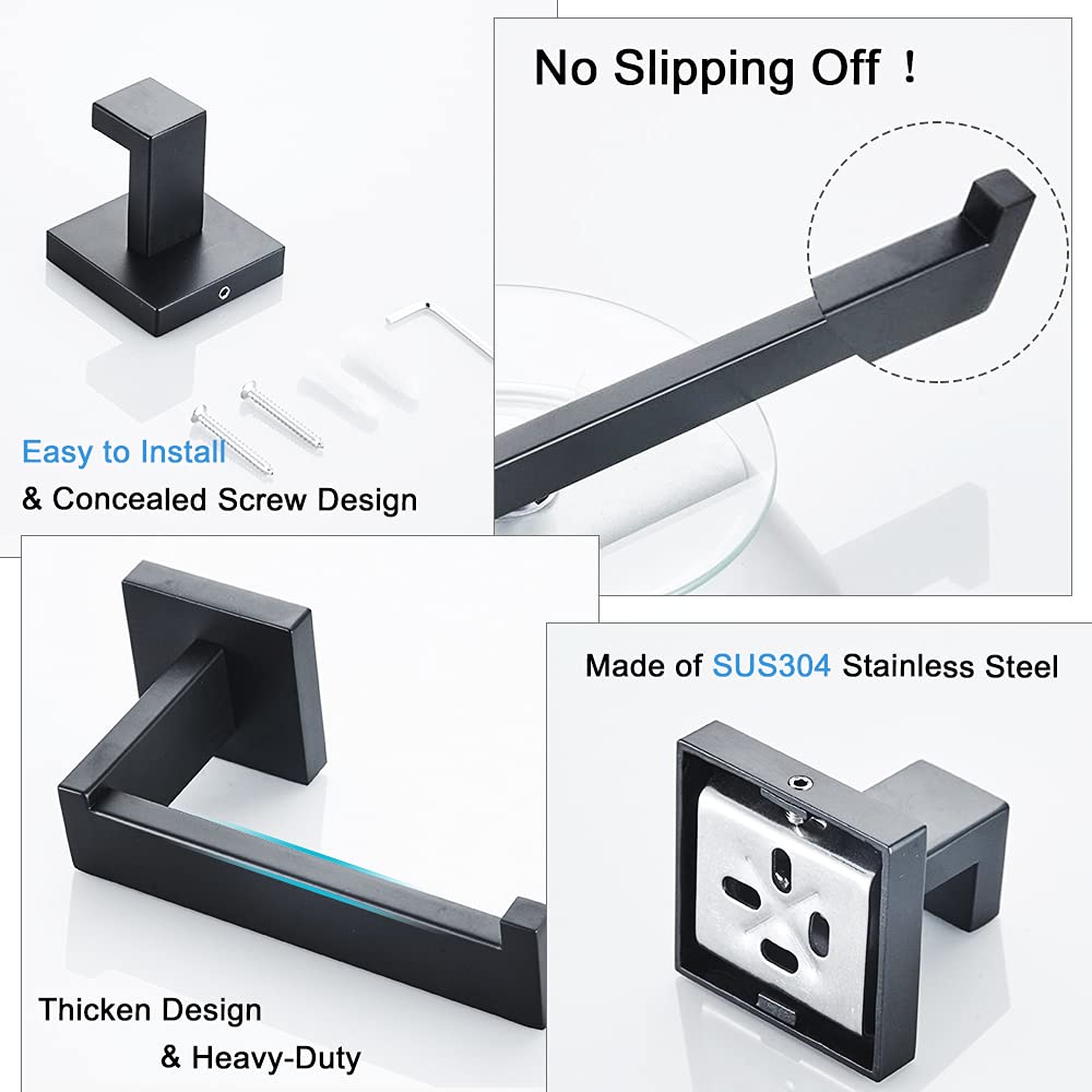 5-Piece Bathroom Hardware Accessories Set  Include 24 Inch Towel Bar  Toilet Paper Holder  Hand Towel Rack  2 Towel Hooks  Matte Black