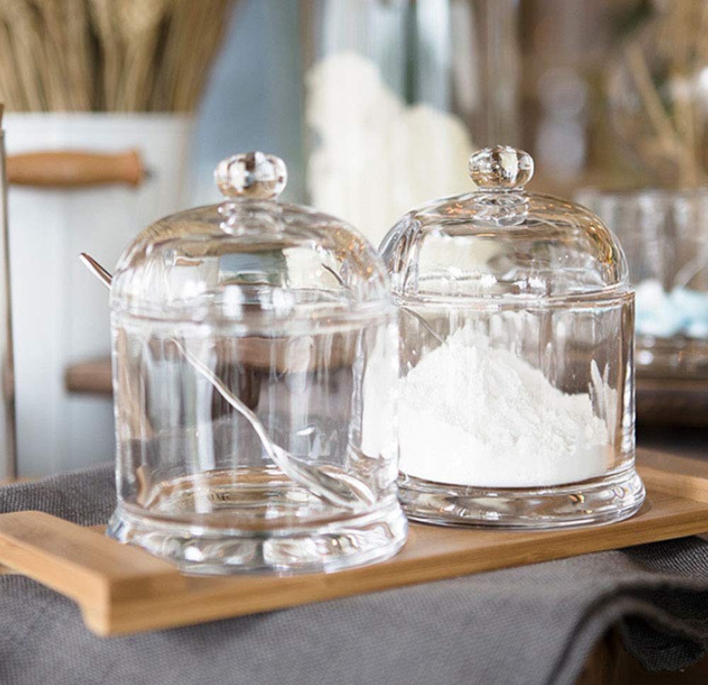 Glass Sugar Bowl Spice Jar Seasoning Pot with Lid And Stainless Steel Spoon