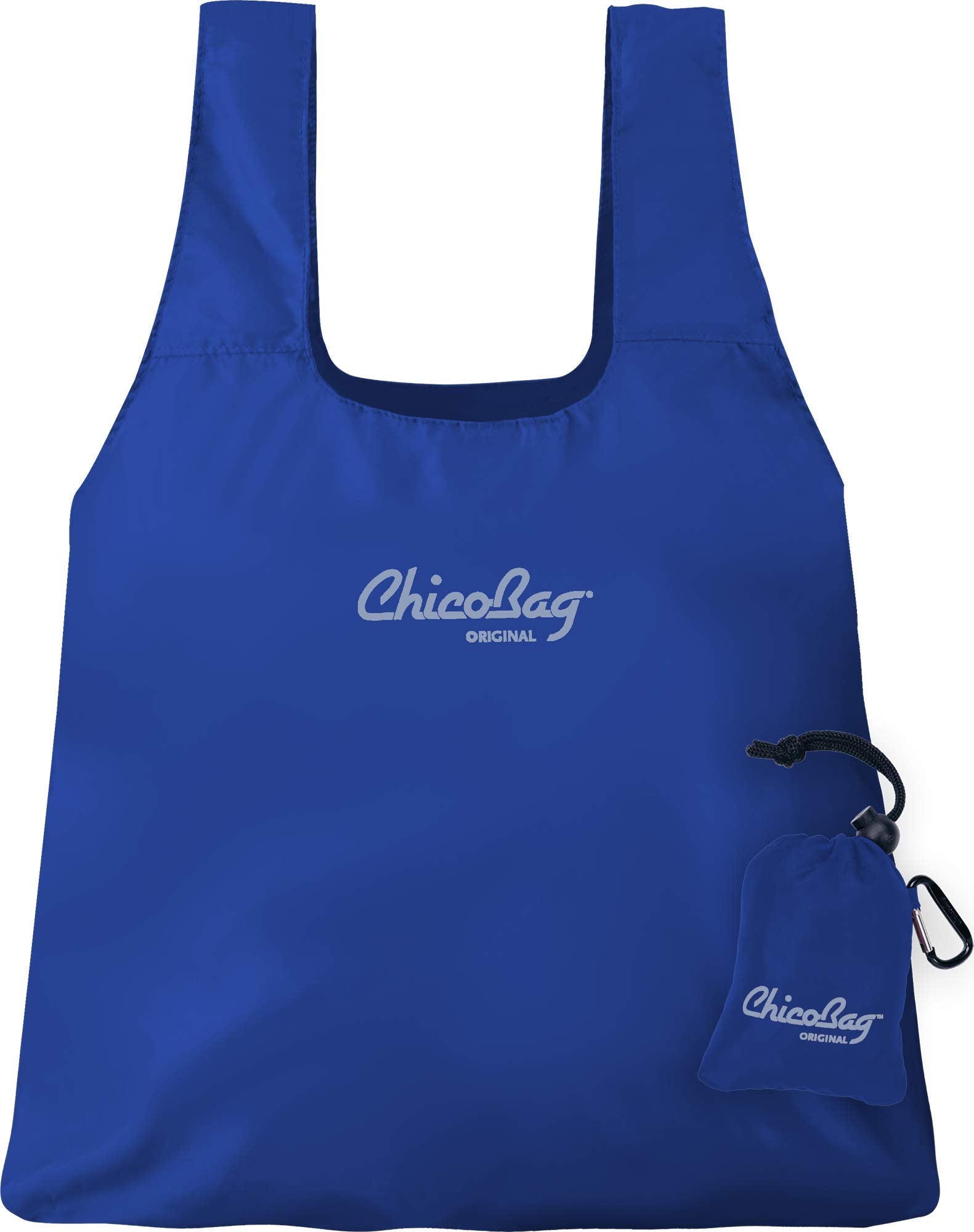 Chicobag Original Compact Reusable Grocery Bag With Attached Pouch And Carabiner Clip- 4 Pack Blue