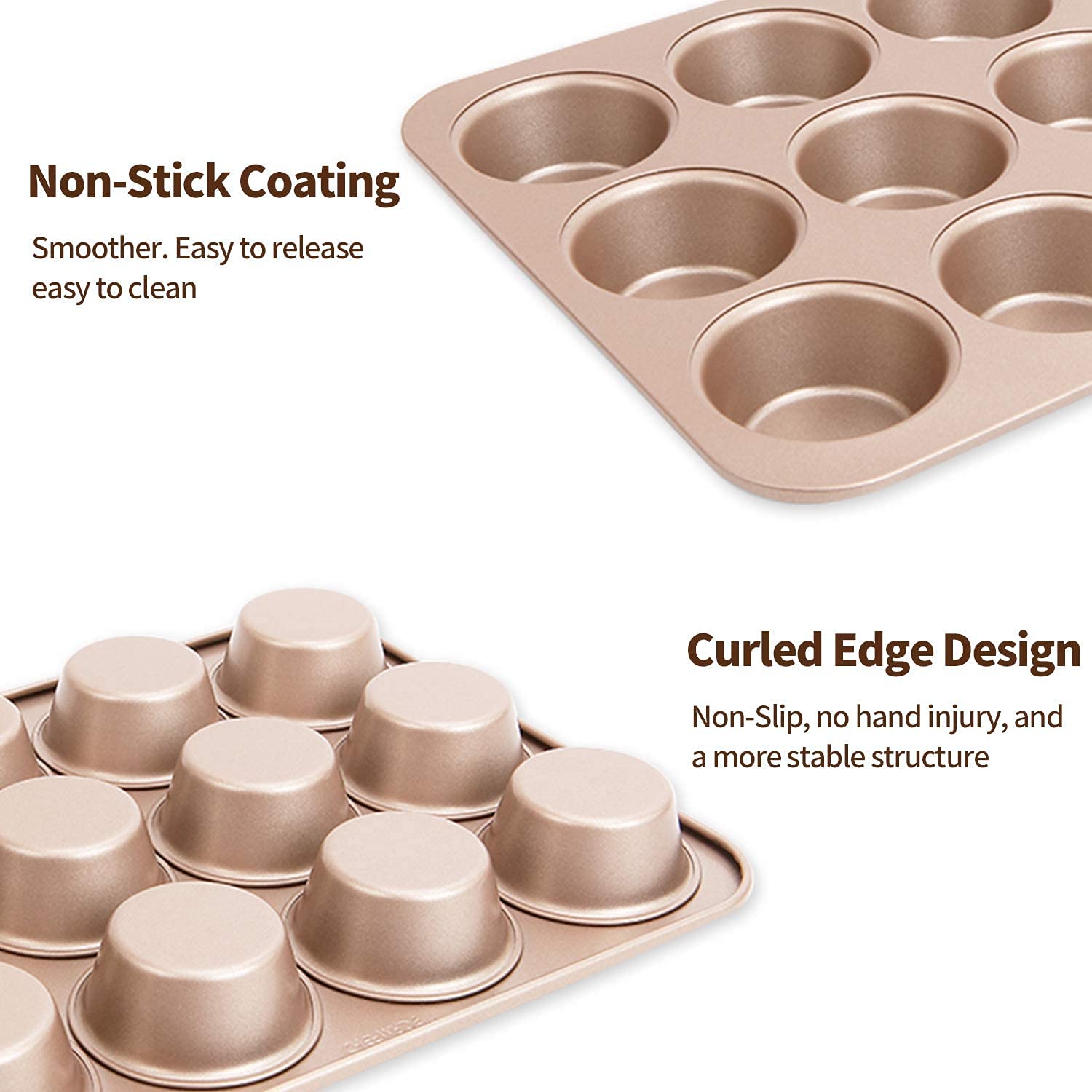 Copper Muffin Pan 12 Cups - Premium Healthy Nonstick Muffin Pan,Even Baking, Dishwasher And Oven Safe