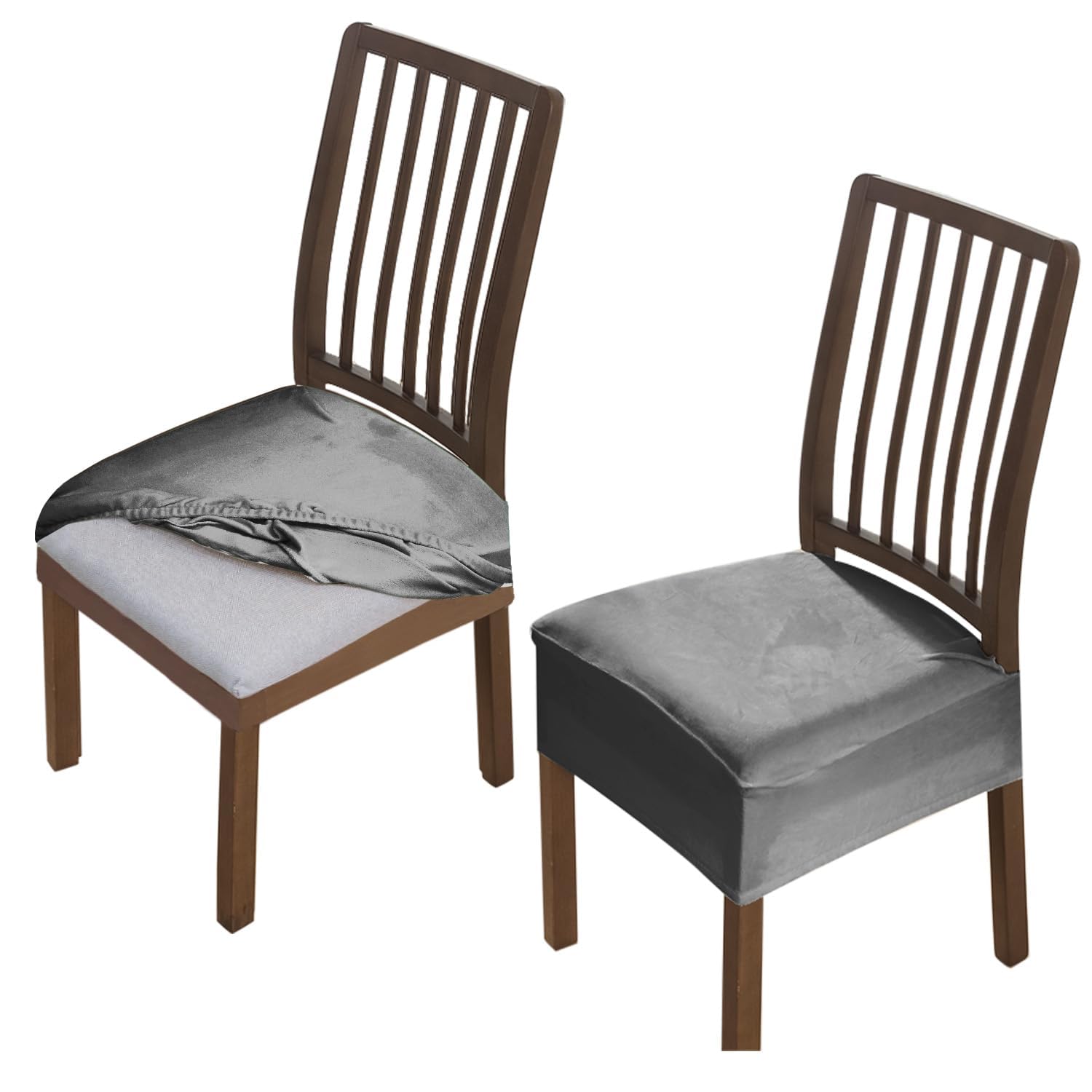 Hokipo Original Velvet Seat Cover For Chair, Stretch Fitted, Removable Washable Furniture Protector Slipcovers, Set Of 2, Dark G