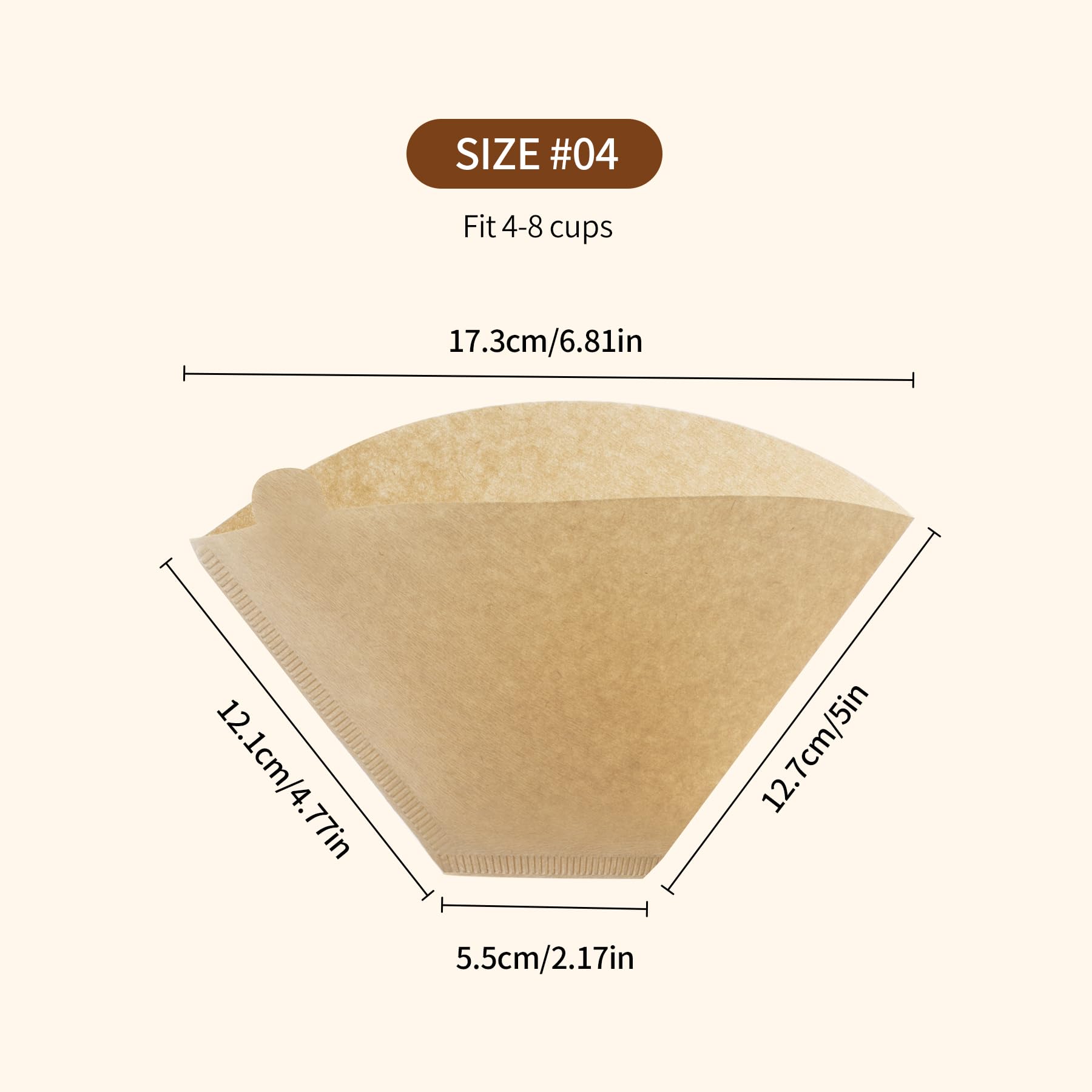 Paktalk 200 Count Cone Coffee Filters #4, Natural Brown Paper Cone Shaped Coffee Filters For Pour Over And Drip Coffee Maker (10