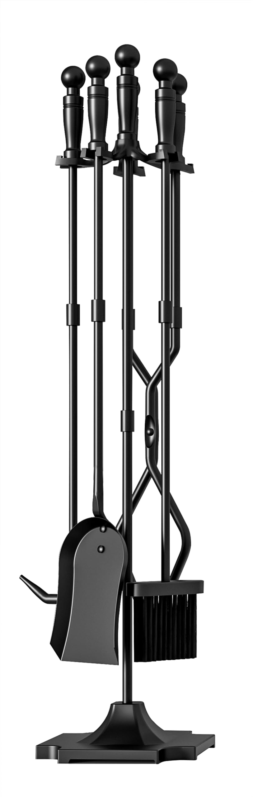 Fire Beauty Fireplace Tools, 5 Pieces Fireside Accessories Fire Kit Set,Woodstove Tools Holder Wrought Iron Handle Indoor Firese