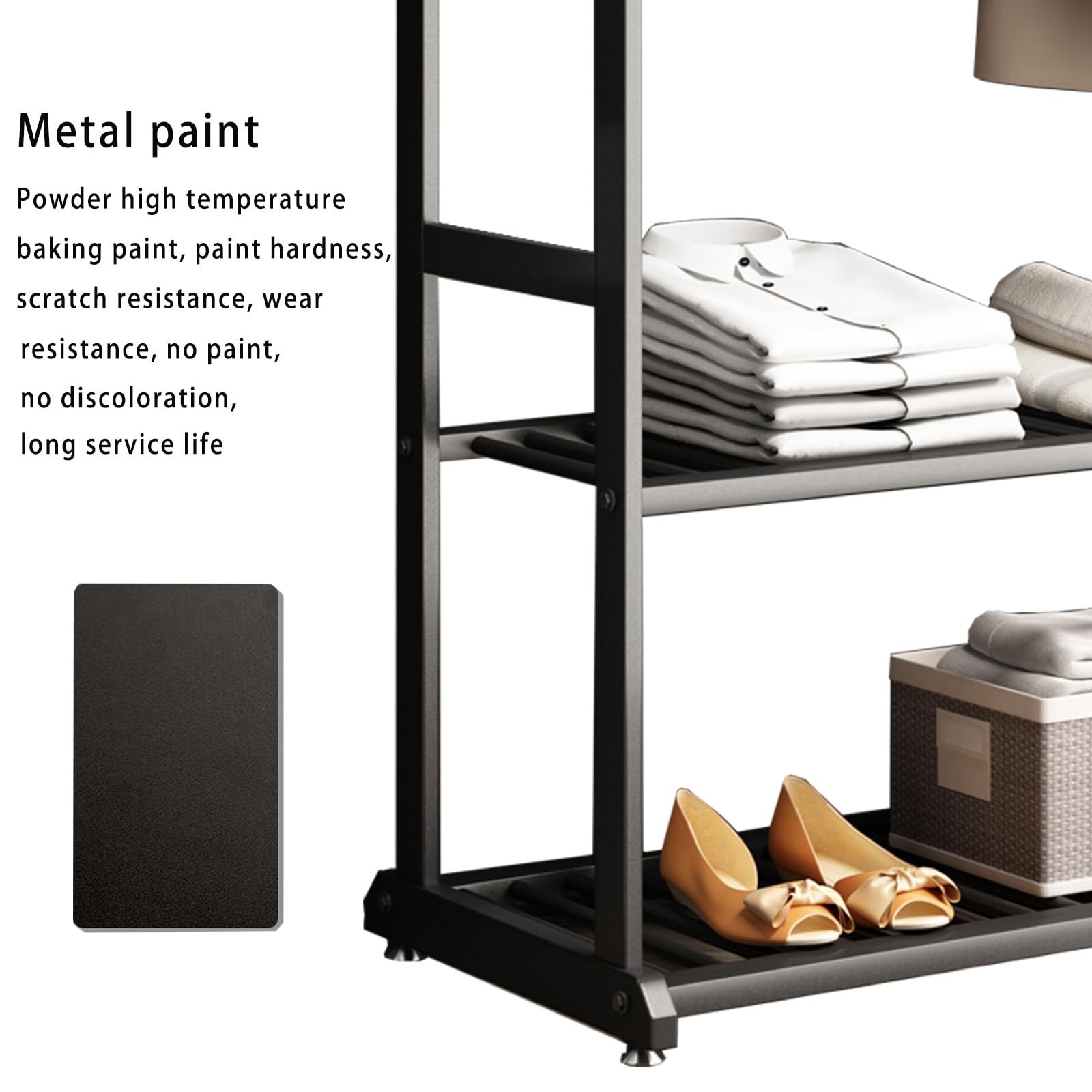 Buzuey Heavy Duty Clothes Rack,Clothing Rack For Hanging Clothes,Black Garment Rack With Bottom Shelves,Rack For Clothes To Hang