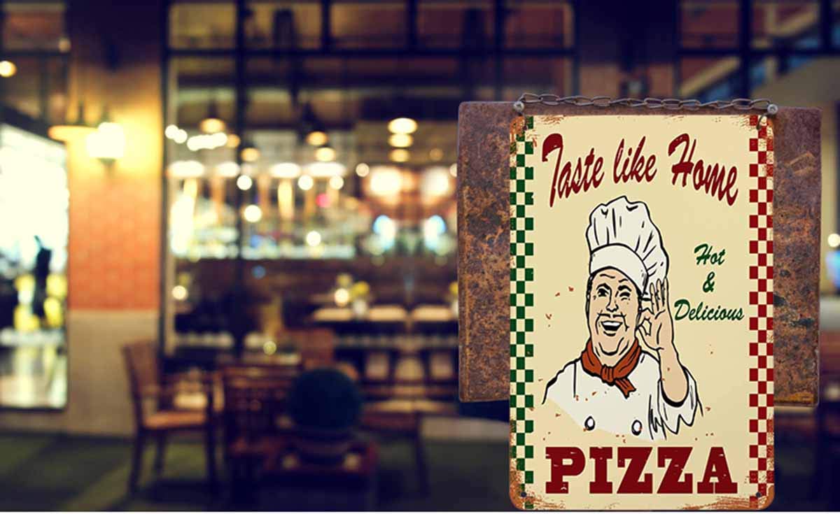 Aoyego Pizza Poster Tin Sign,Italian Chef Kissing Fingers With Taste Like Home Pizza Vintage Metal Tin Signs For Cafes Bars Pubs