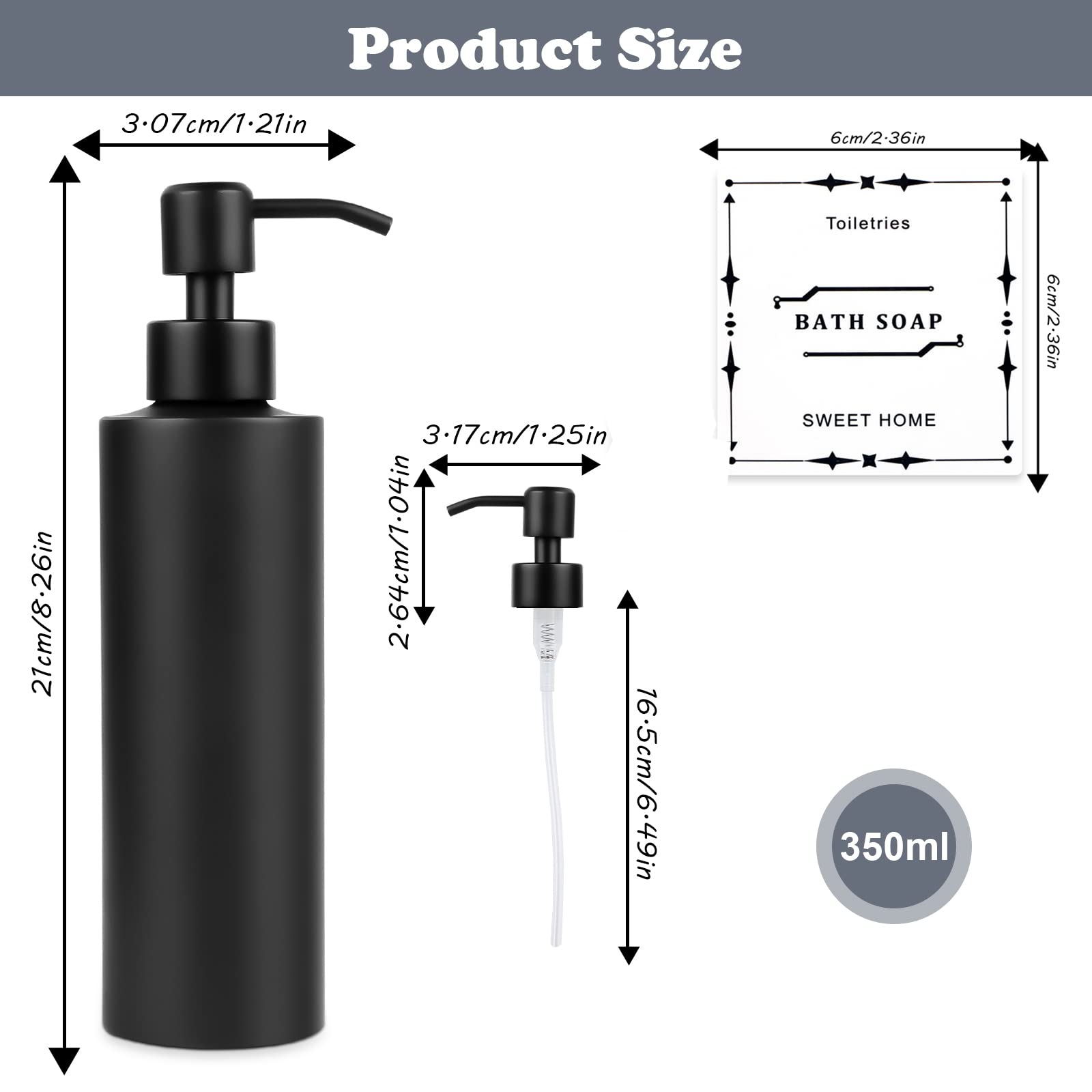 Encuryna Soap Dispenser, 350 Ml, Black (Stainless Steel), Refillable Pump Dispenser For Bathroom, Bedroom And Kitchen