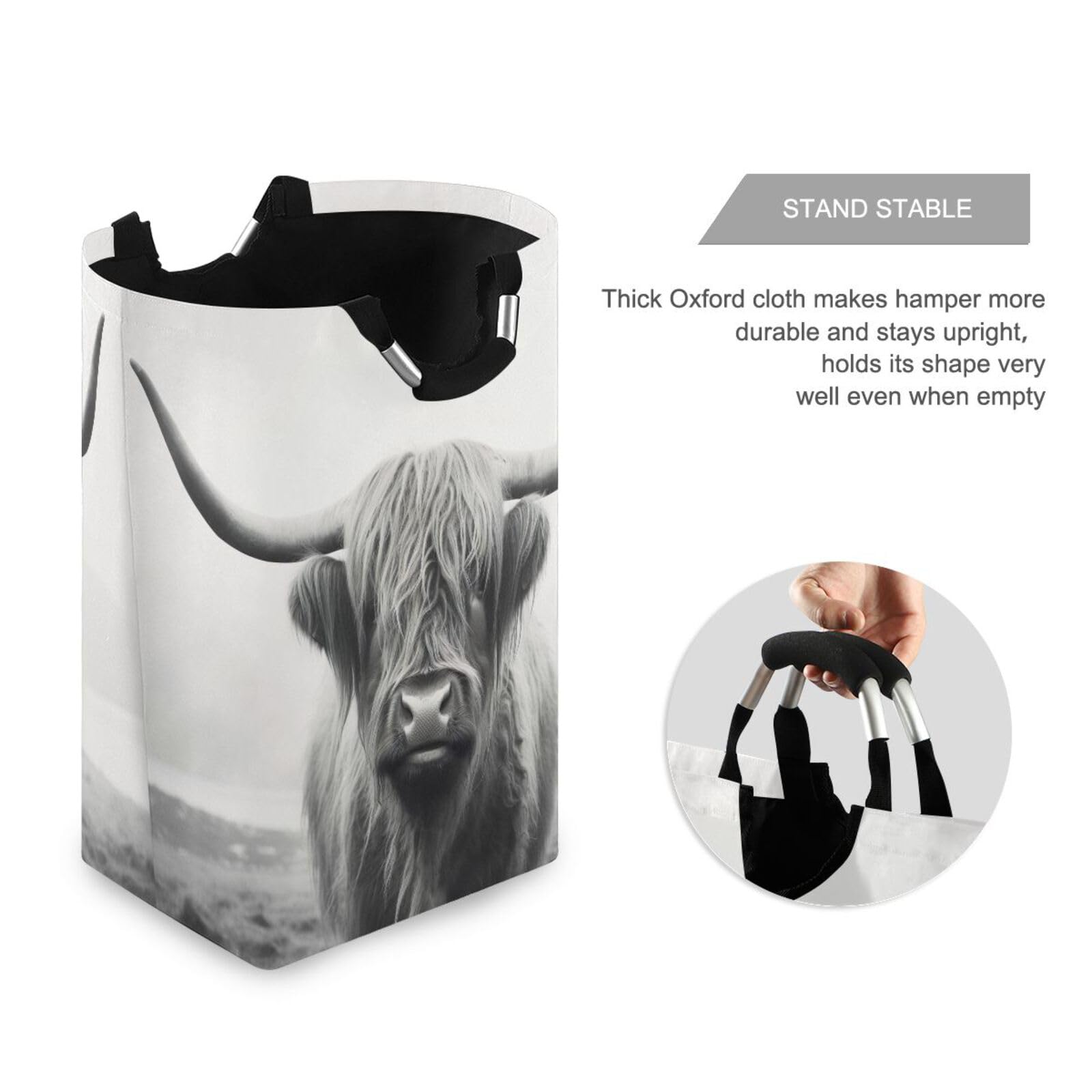 Blueangle Funny Scottish Highland Cow Laundry Basket Collapsible Oxford Fabric Laundry Hamper Foldable Clothes Laundry Bag With