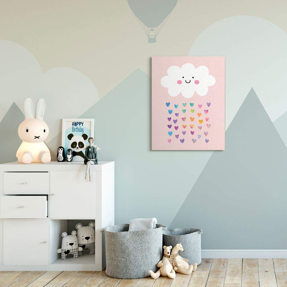 Stupell Industries Raining Rainbow Hearts With Happy Cloud, Designed By Seven Trees Design Wall Art, 30X40, Canvas