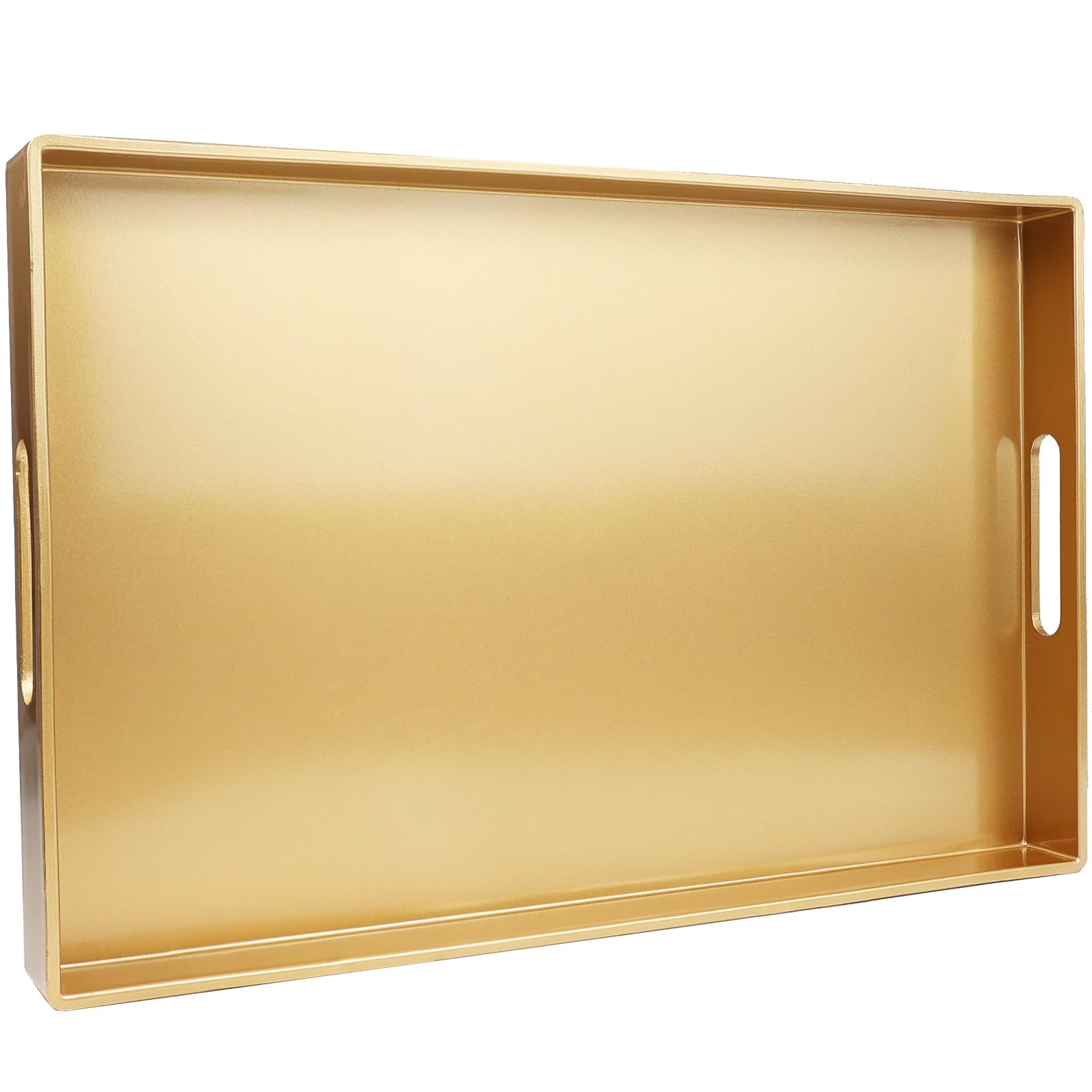 Spsyrine Gold Decorative Serving Tray with Handles, Elegant Plastic Coffee Table Tray for Ottoman, Living Room, Home Decor 15.6 
