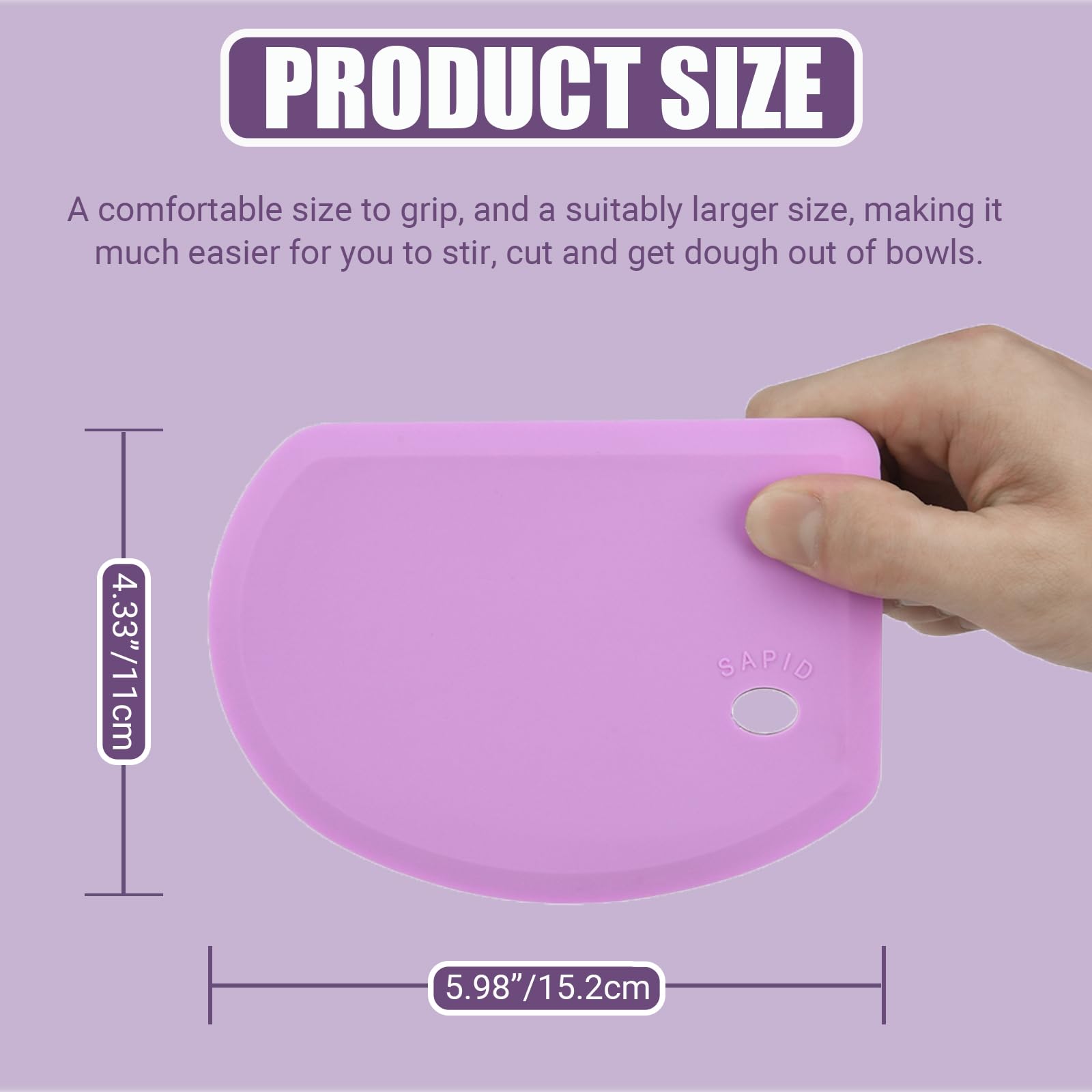 SAPID Silicone Bowl Scraper, Flexible Curved Edge, 5.98" x 4.3", Heat-Resistant, Purple, Ideal for Baking Sourdough, Cake, Fondant