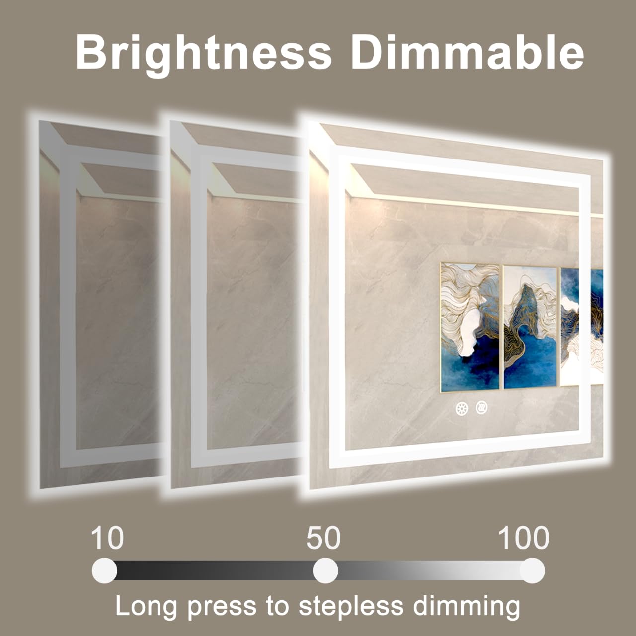 BuLife 28 X 28 Inch Square LED Bathroom Vanity Mirror, 3 Colors Light Dimmable, Wall Mounted Memory Lighted Makeup Mirror with A