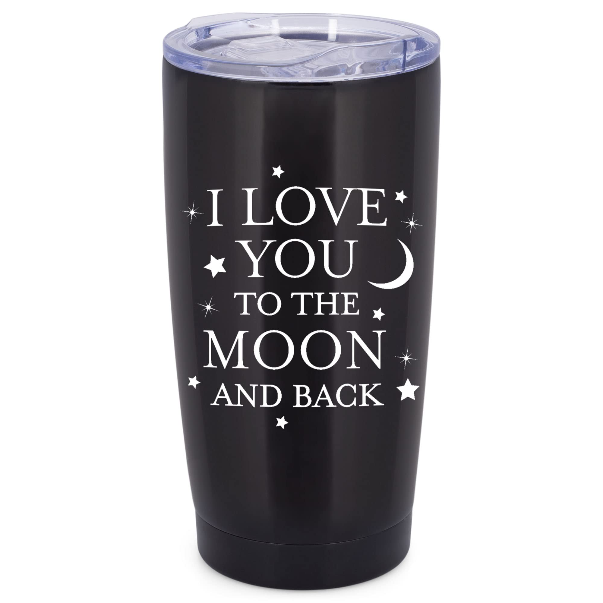Love You To The Moon And Back 20 Ounce Classic Black Stainless Steel Travel Tumbler Mug