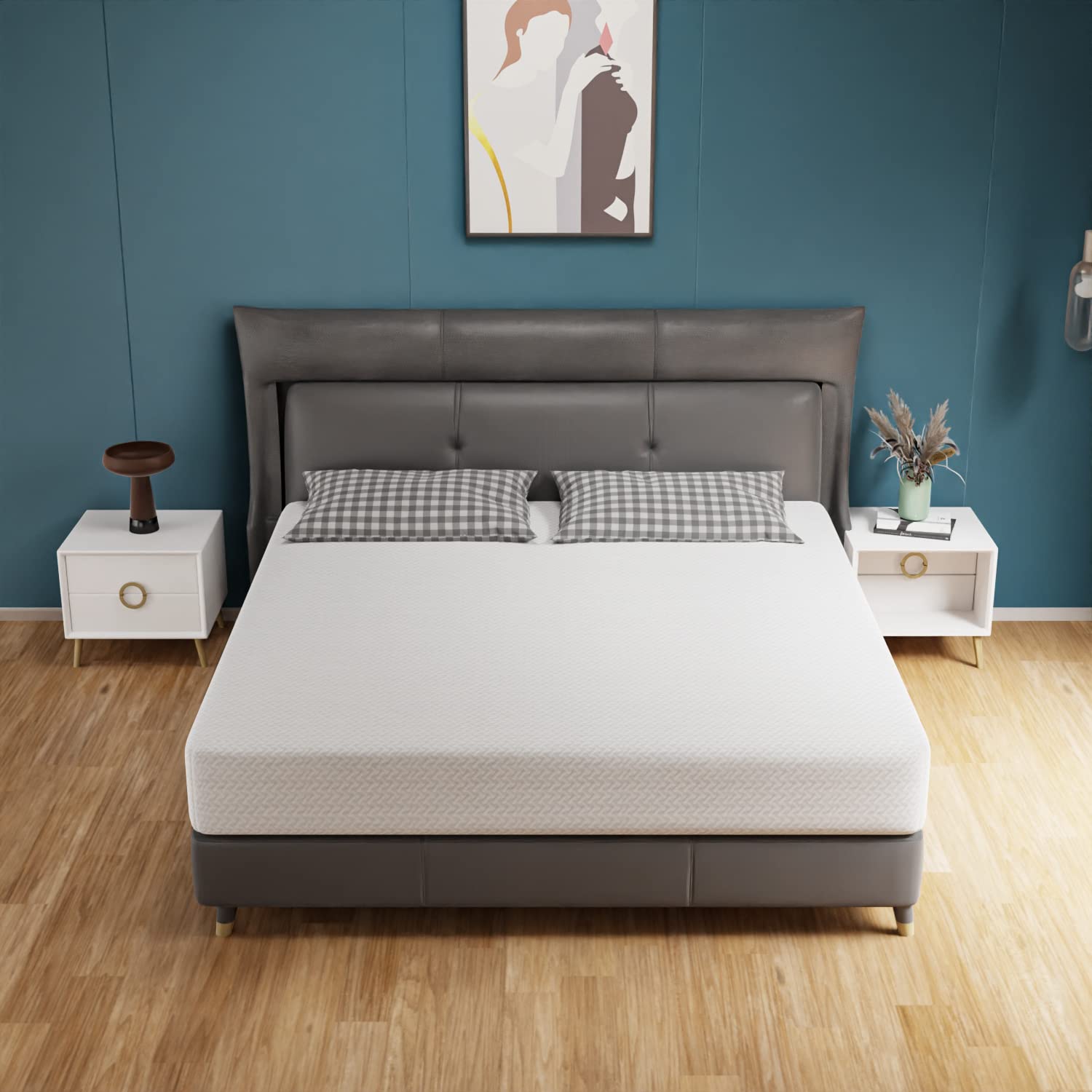PayLessHere 10 Inch Mattress Green Tea Memory Foam Mattress CertiPUR-US Certified Removable Soft Cover Fiberglass Free Queen mattresses for Bed Frame  Bunk Bed  Trundle  Daybed White